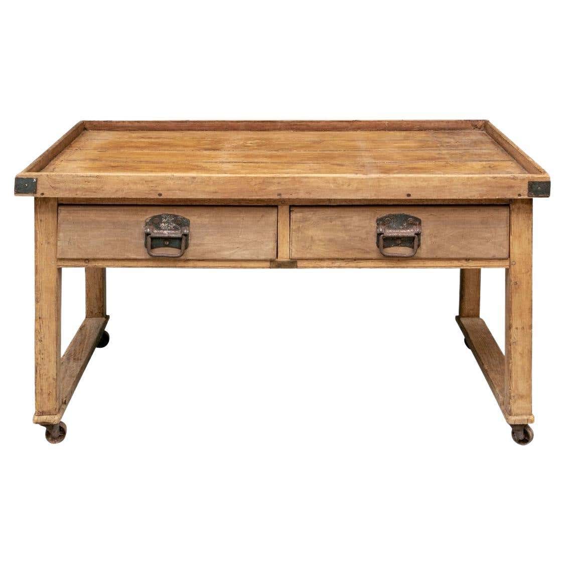 Large Industrial Era Work Table in Original Condition For Sale at 1stDibs