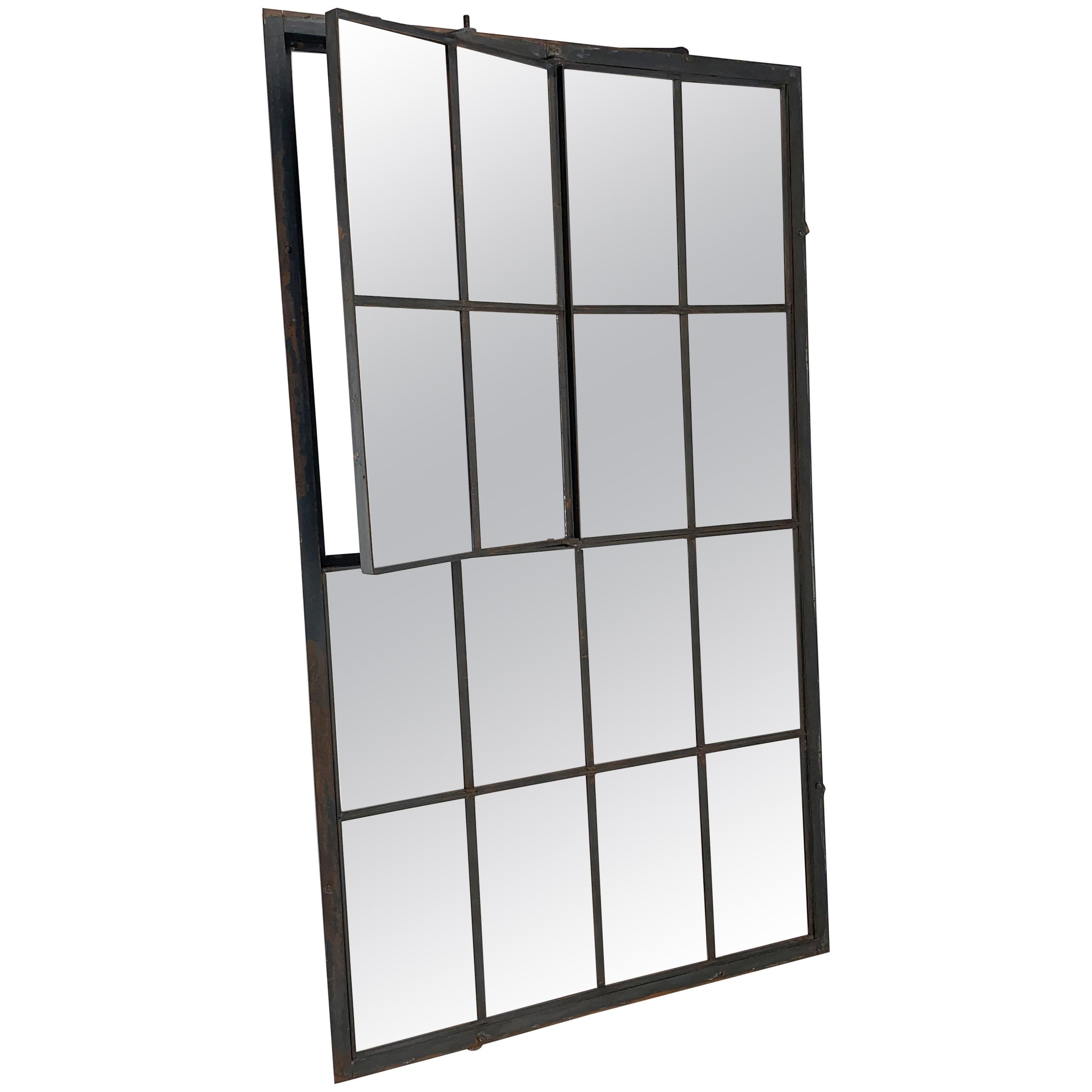 Large Industrial Factory Iron Window Converted to Mirror