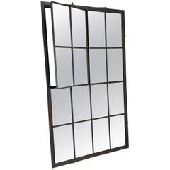 Antique Large Industrial Factory Iron Window Converted to Mirror