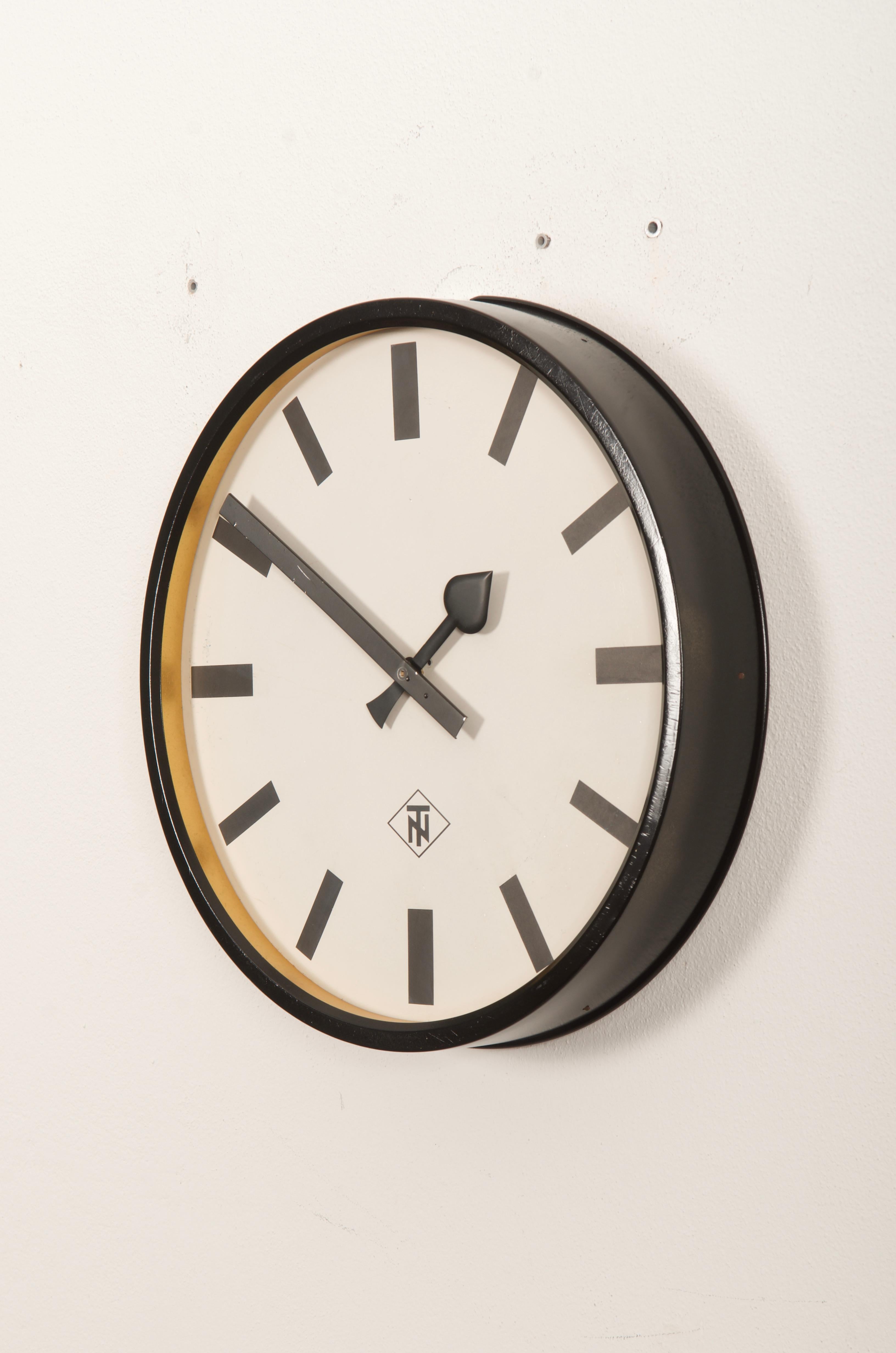 German Large Industrial Factory or Stration Clock by Telefonbau Und Normalzeit For Sale