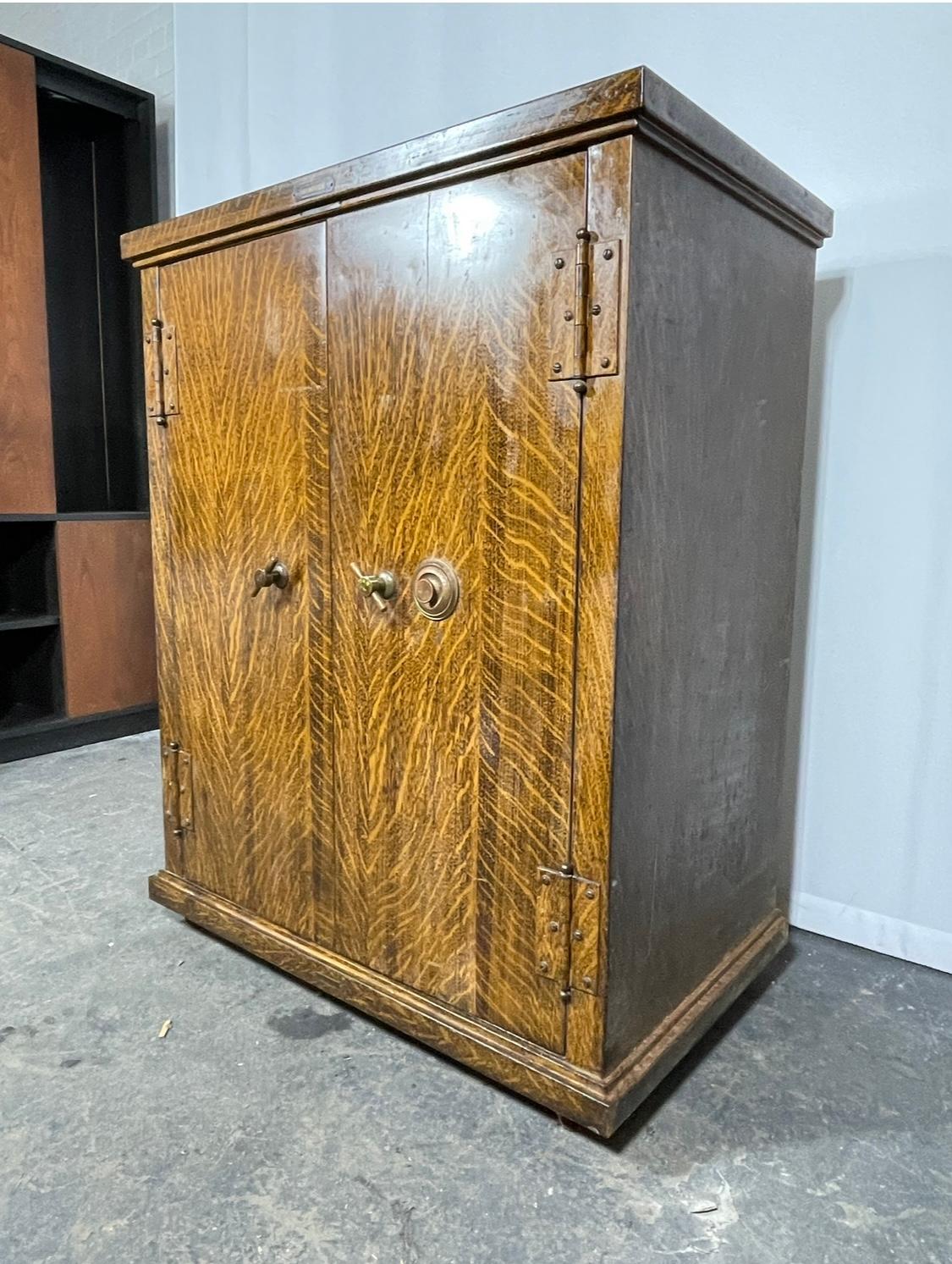 Early 20th Century Large Industrial  Faux Wood Grain Metal Safe, dry bar, storage  For Sale