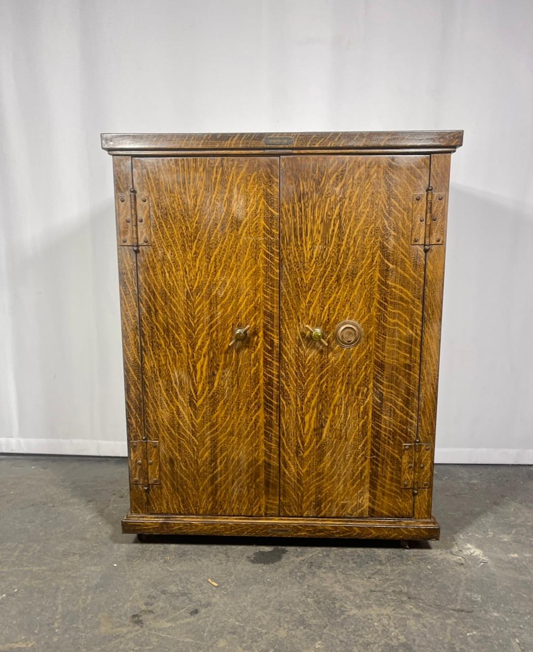 Large Industrial  Faux Wood Grain Metal Safe, dry bar, storage  For Sale 3