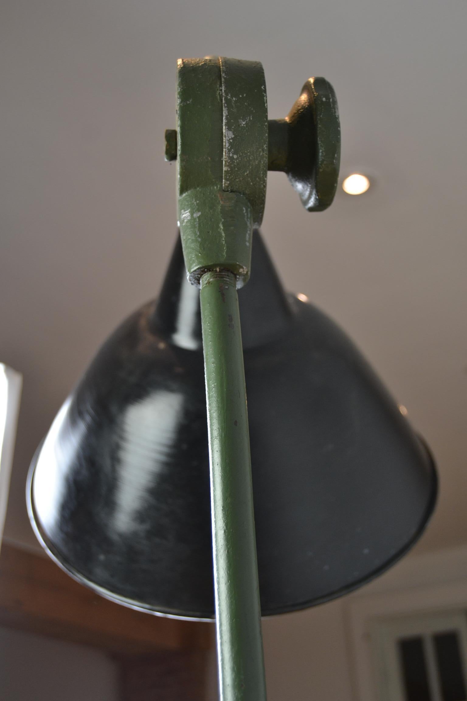 Large Industrial Floor Lamp, Military Spotlight, Army Green Painted Metal 4