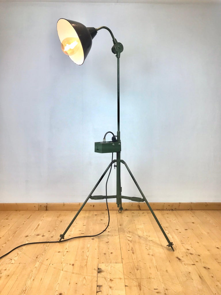 Large Industrial Floor Lamp Military Spotlight Army Green