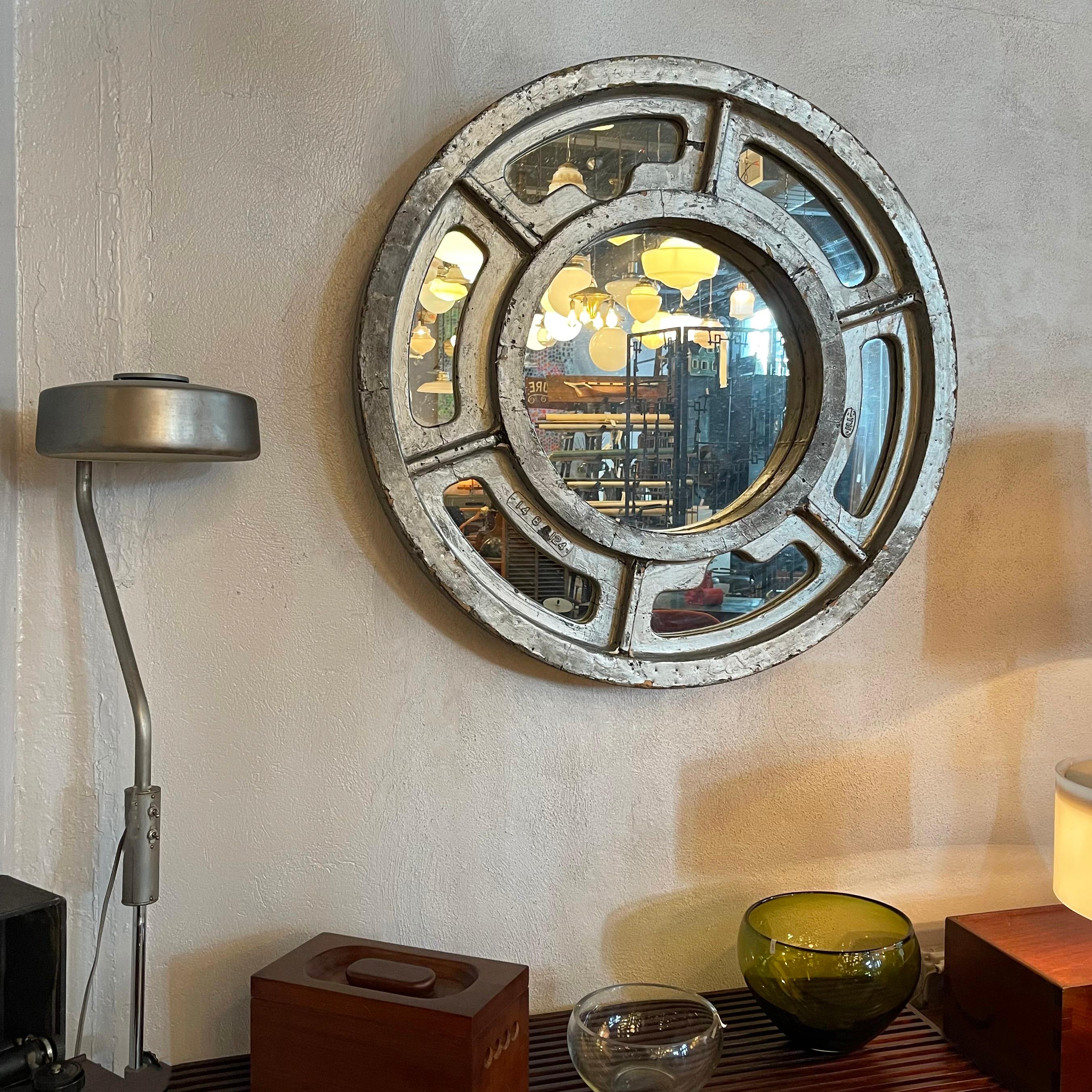 Large Industrial Gear Pattern Mirror In Good Condition For Sale In Brooklyn, NY