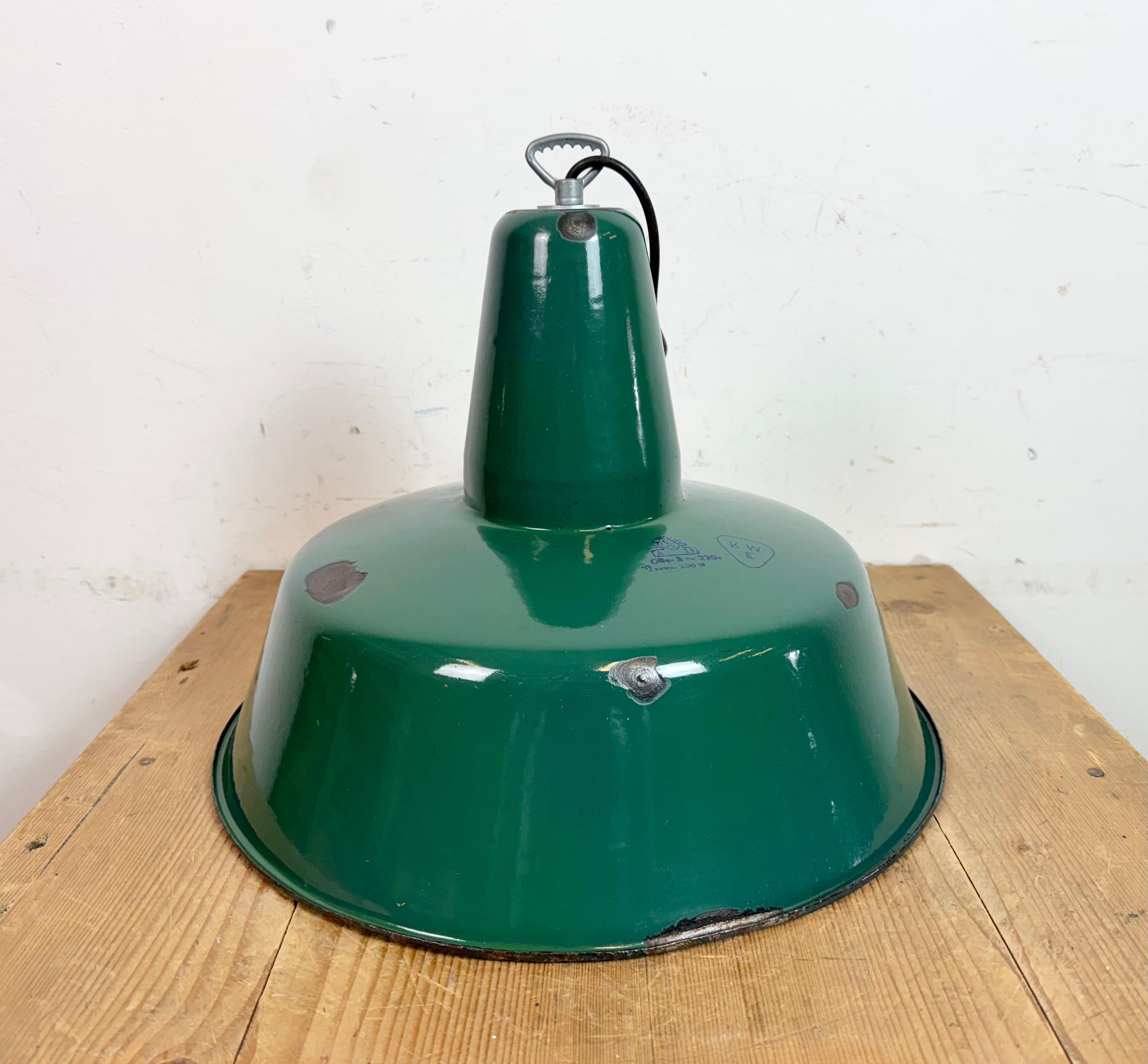 Large Industrial Green Enamel Factory Pendant Lamp, 1960s For Sale 8