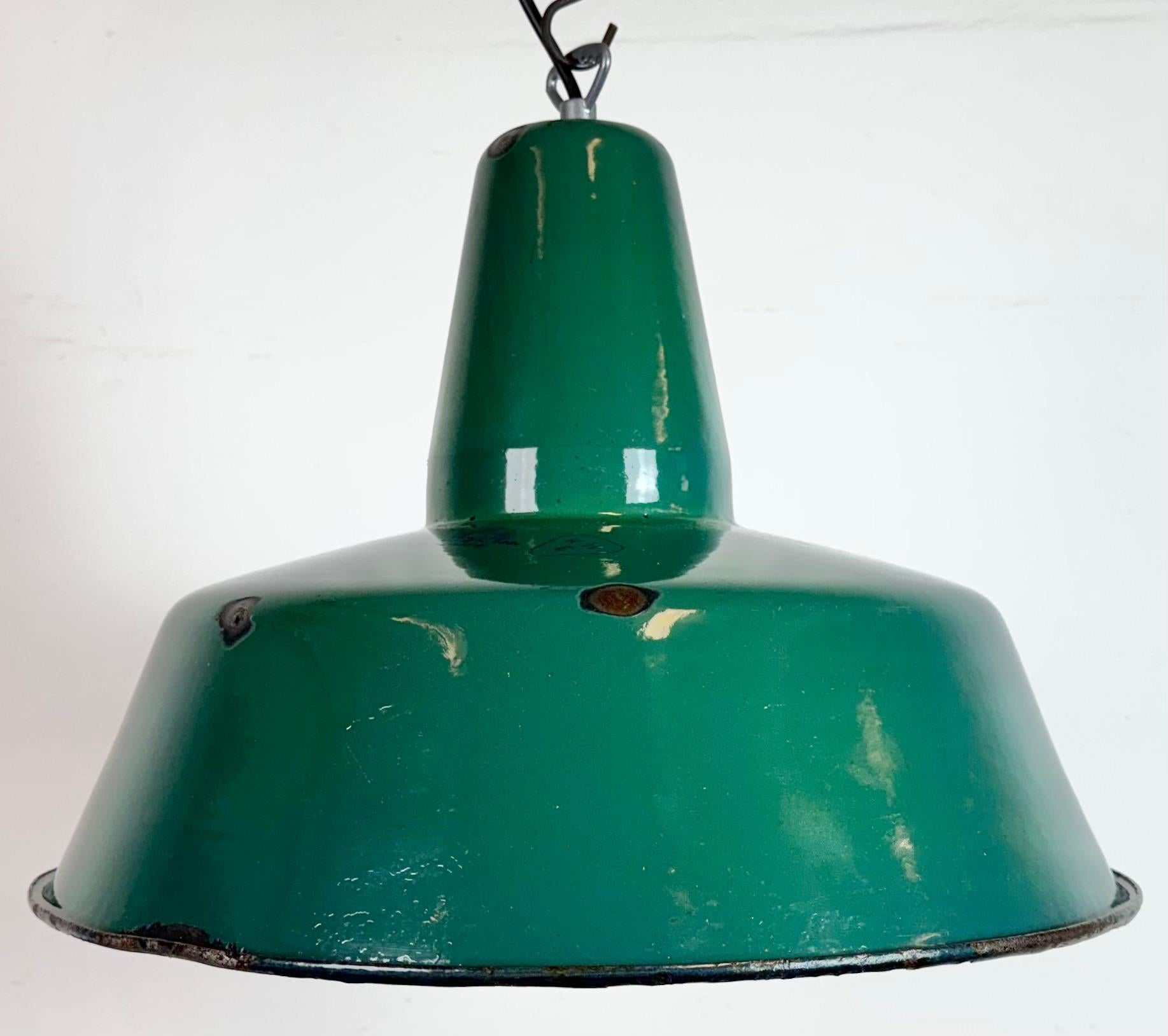 Polish Large Industrial Green Enamel Factory Pendant Lamp, 1960s For Sale