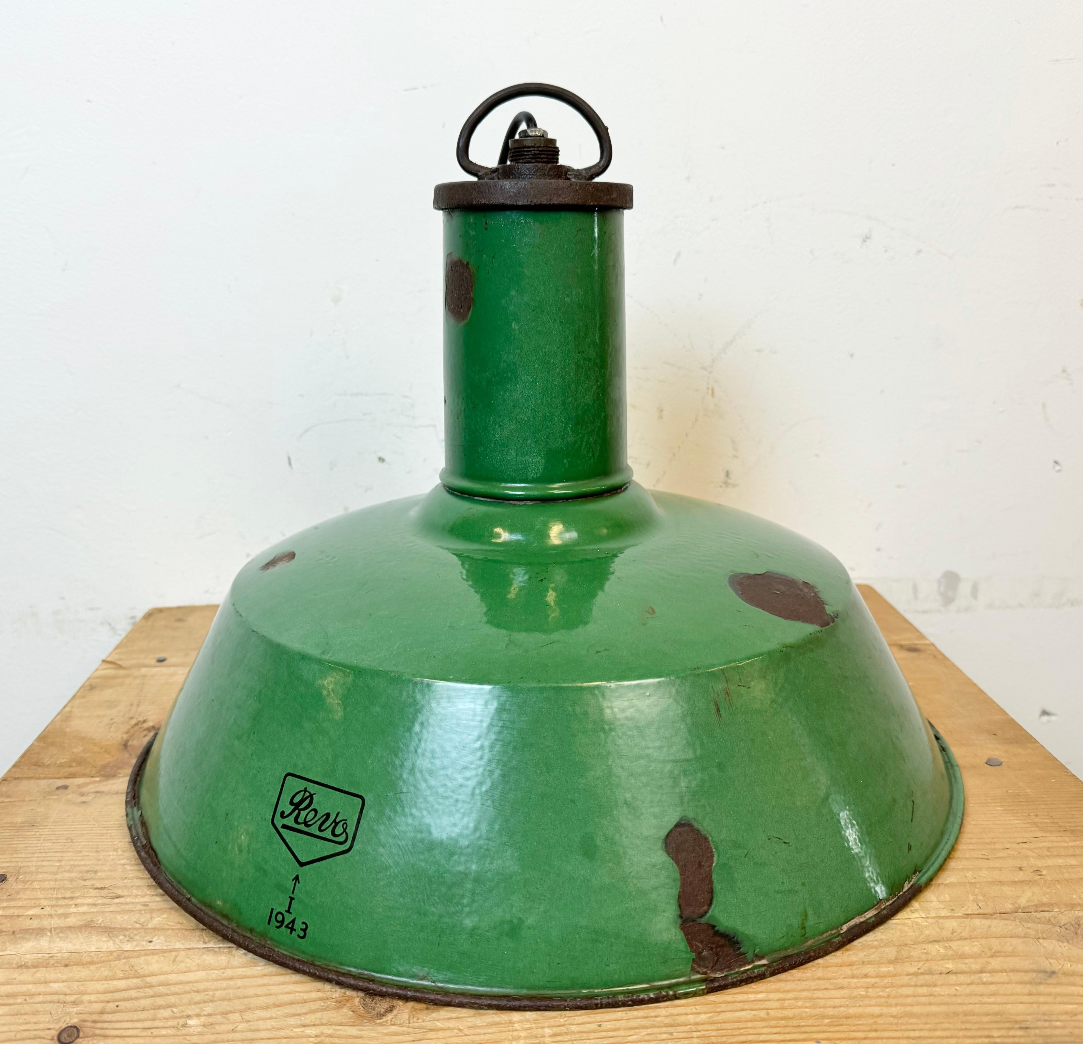 Large Industrial Green Enamel Factory Pendant Lamp from Revo, 1940s For Sale 8