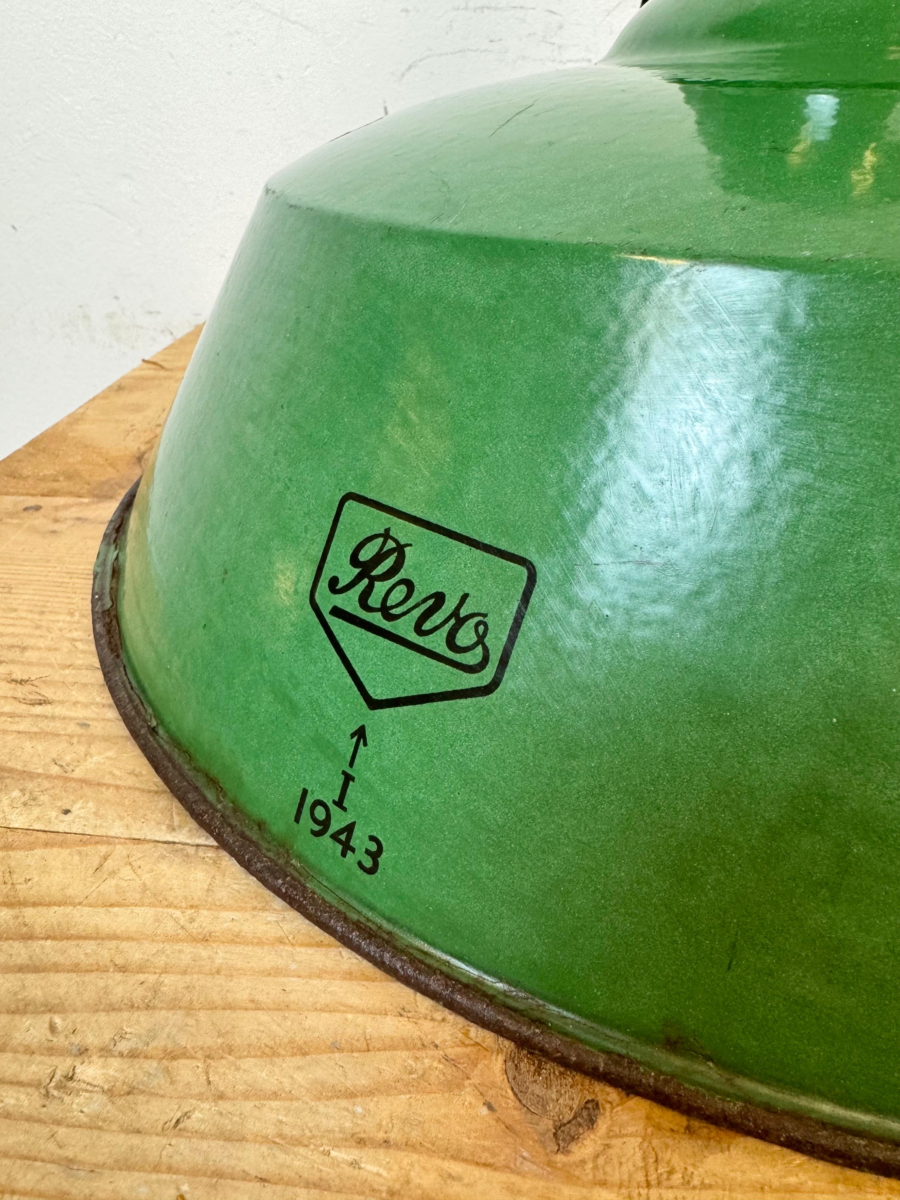 Large Industrial Green Enamel Factory Pendant Lamp from Revo, 1940s For Sale 9