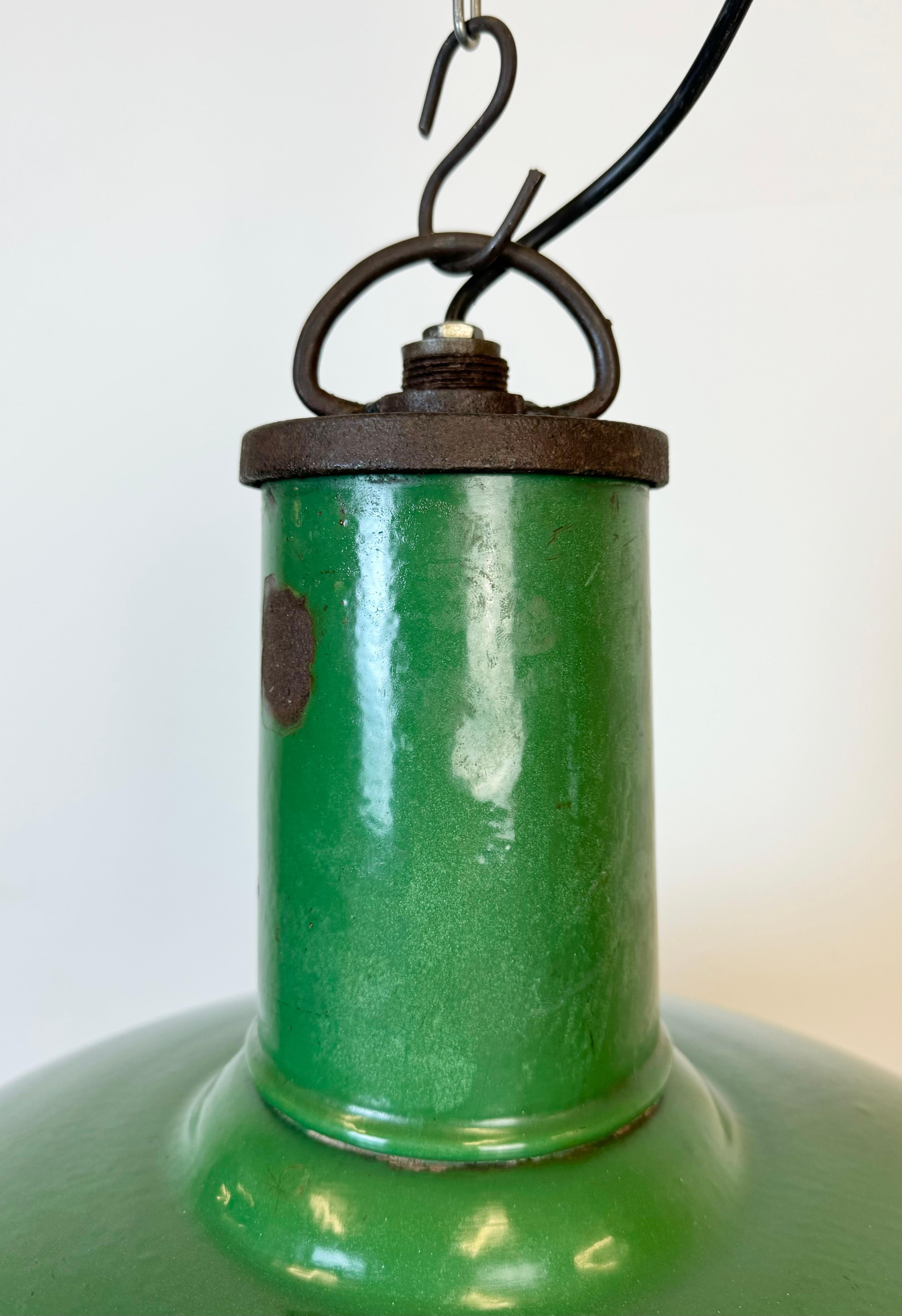 Cast Large Industrial Green Enamel Factory Pendant Lamp from Revo, 1940s For Sale