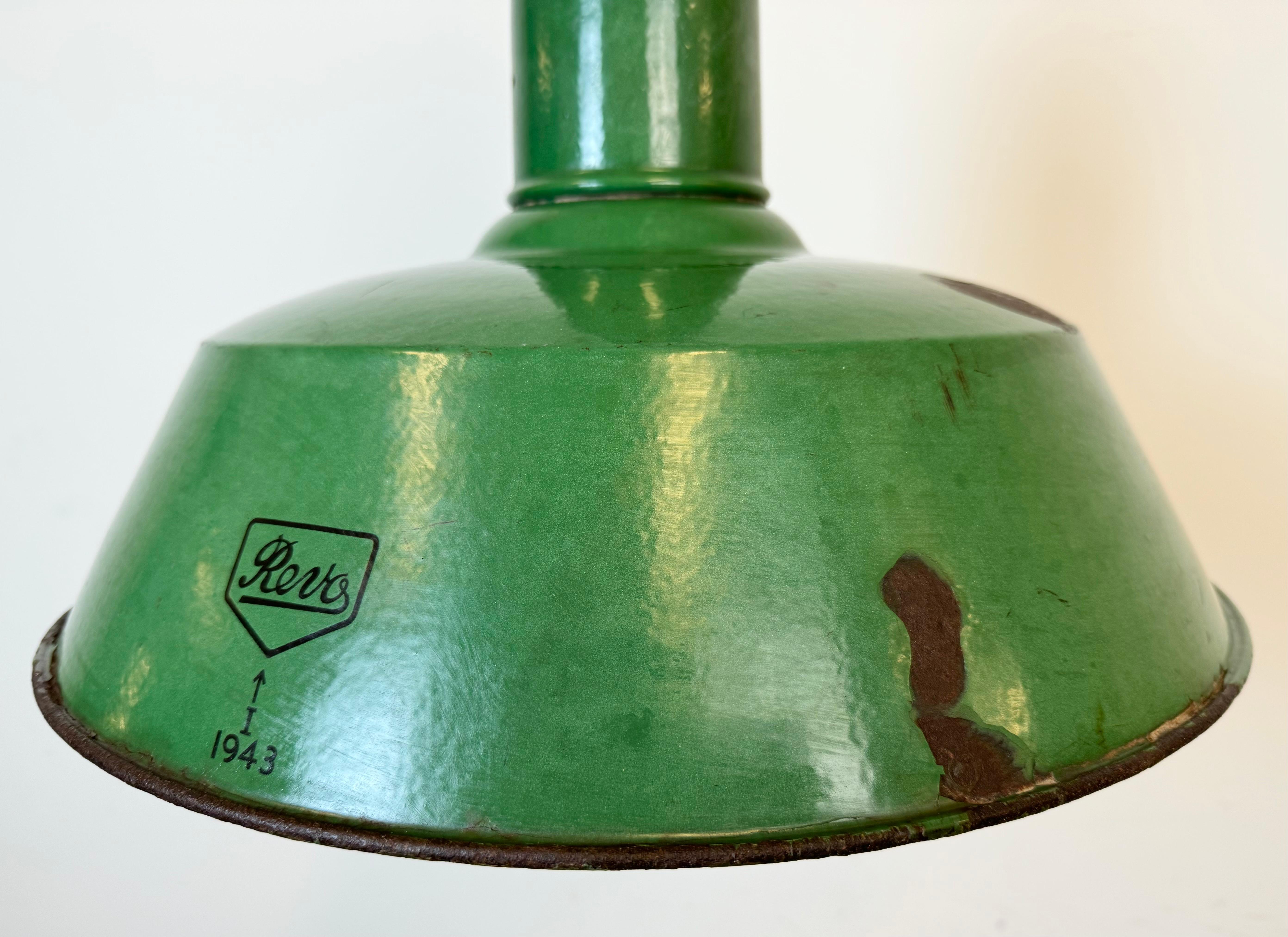 Large Industrial Green Enamel Factory Pendant Lamp from Revo, 1940s In Good Condition For Sale In Kojetice, CZ