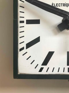 Large Industrial Green Metal Clock from Early 20th Century France