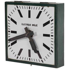 Large Industrial Green Metal Clock from Early 20th Century France