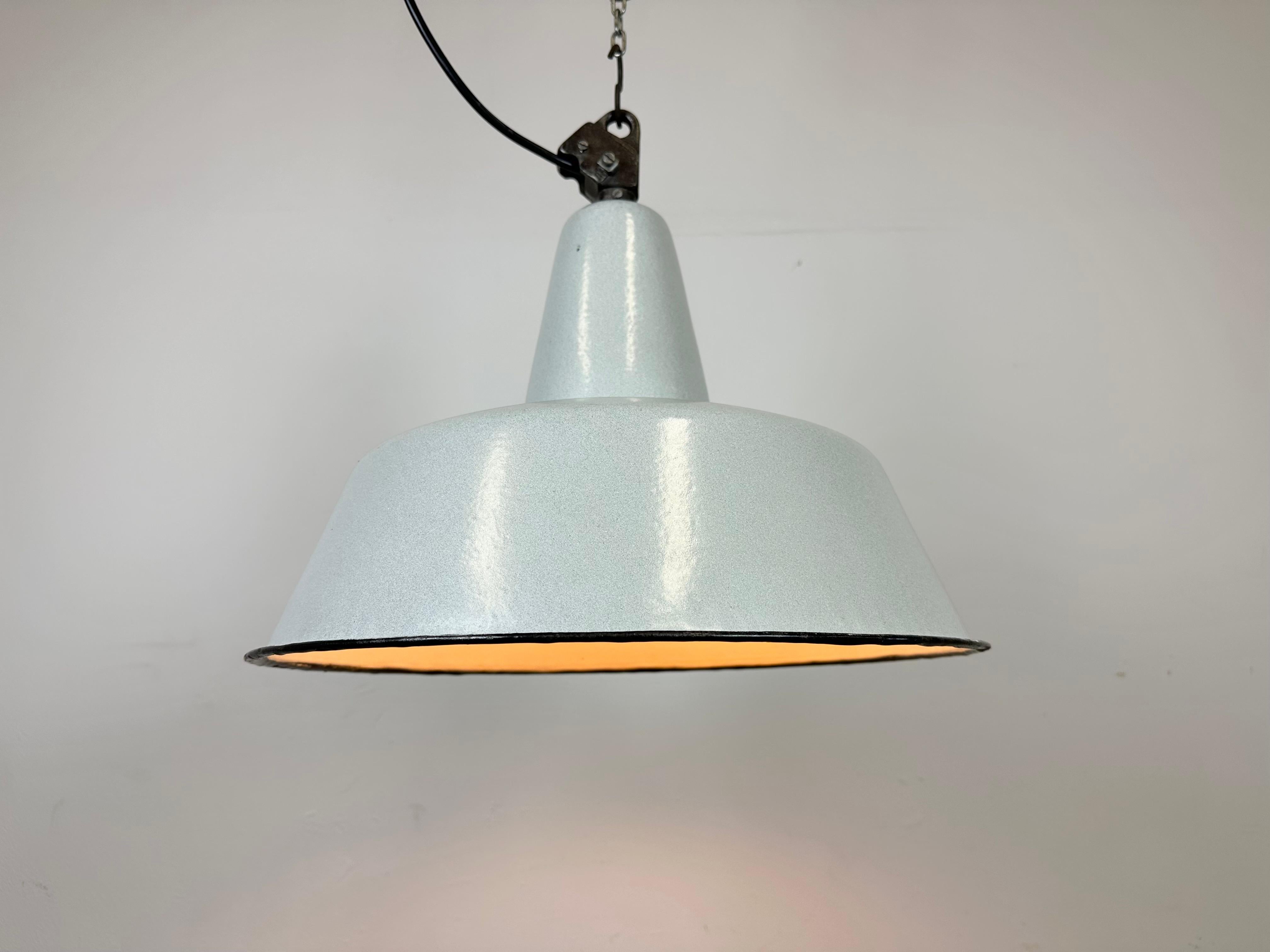 Large Industrial Grey Enamel Factory Pendant Lamp from Zaos, 1960s For Sale 4