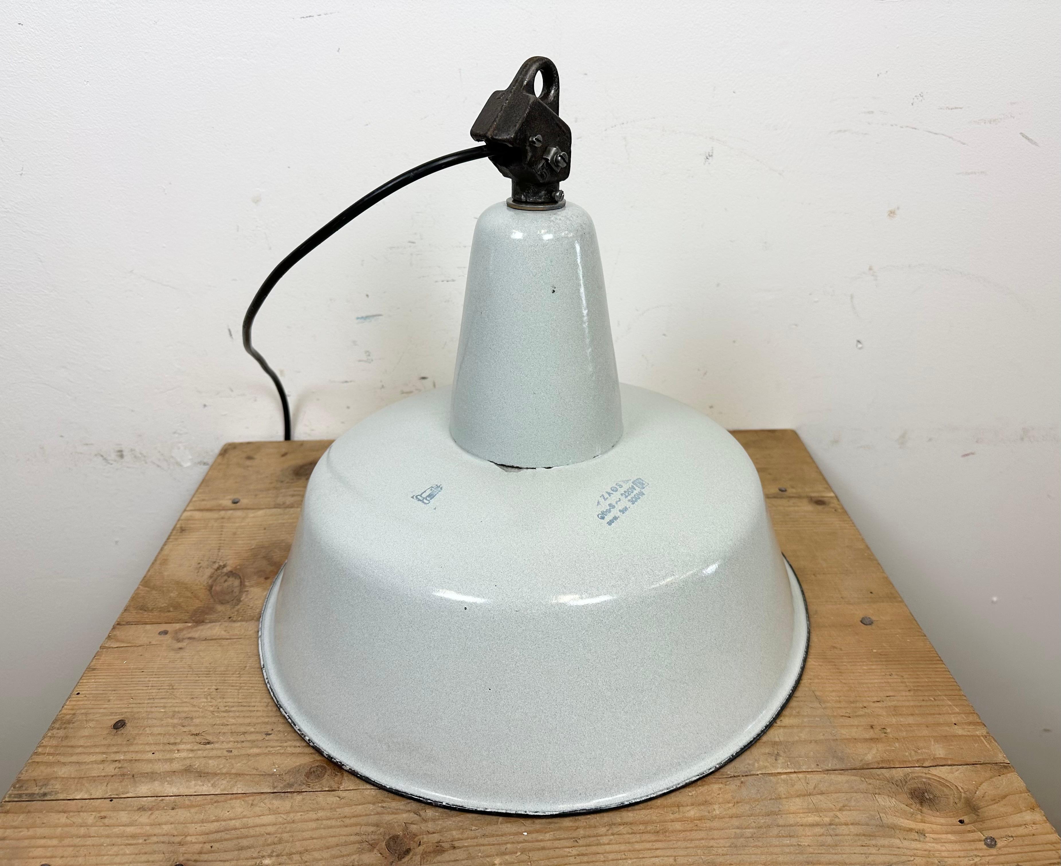 Large Industrial Grey Enamel Factory Pendant Lamp from Zaos, 1960s For Sale 6
