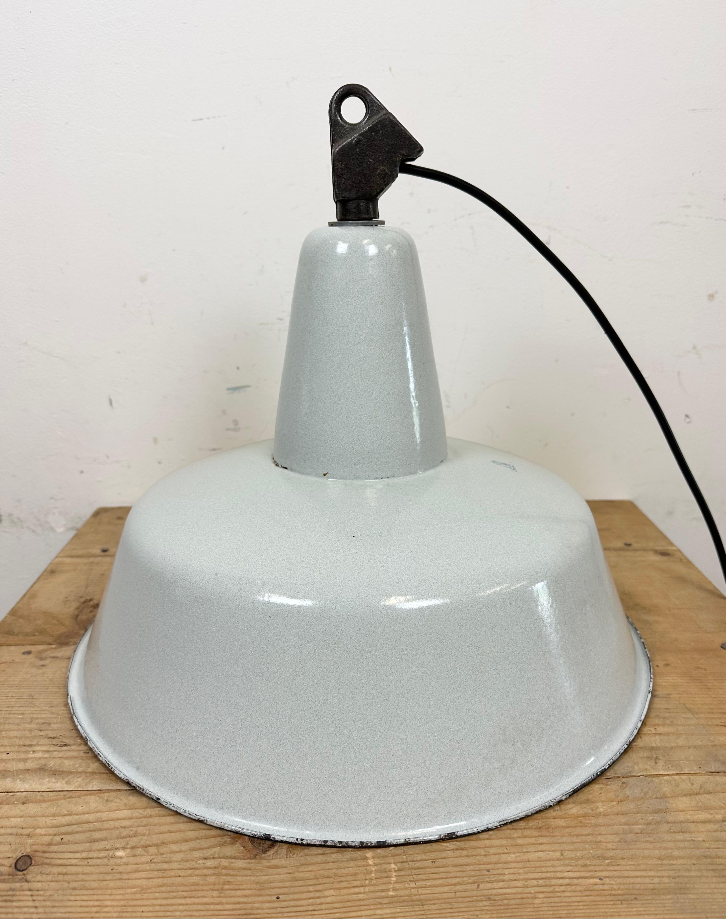 Large Industrial Grey Enamel Factory Pendant Lamp from Zaos, 1960s For Sale 8