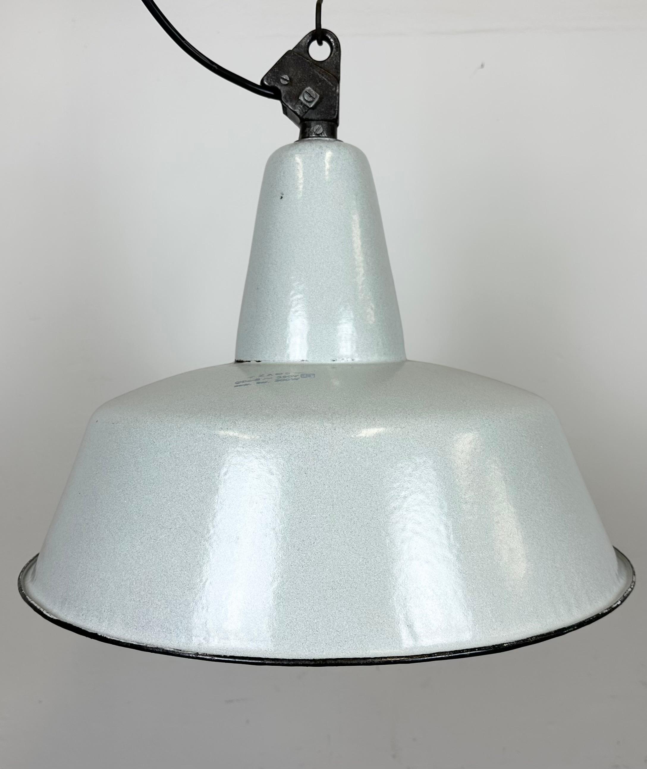 Polish Large Industrial Grey Enamel Factory Pendant Lamp from Zaos, 1960s For Sale