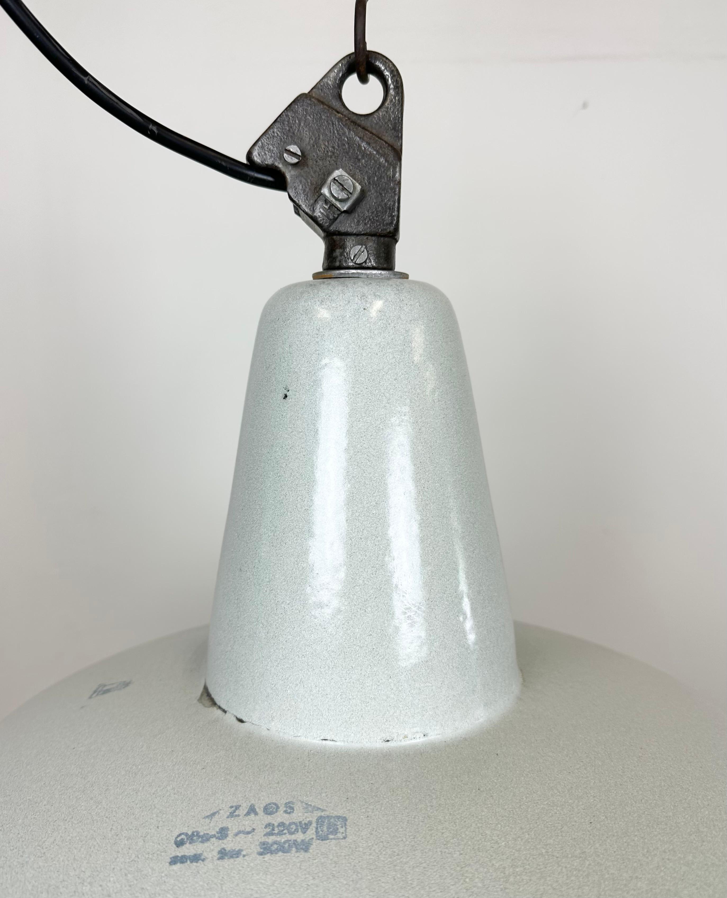 Cast Large Industrial Grey Enamel Factory Pendant Lamp from Zaos, 1960s For Sale