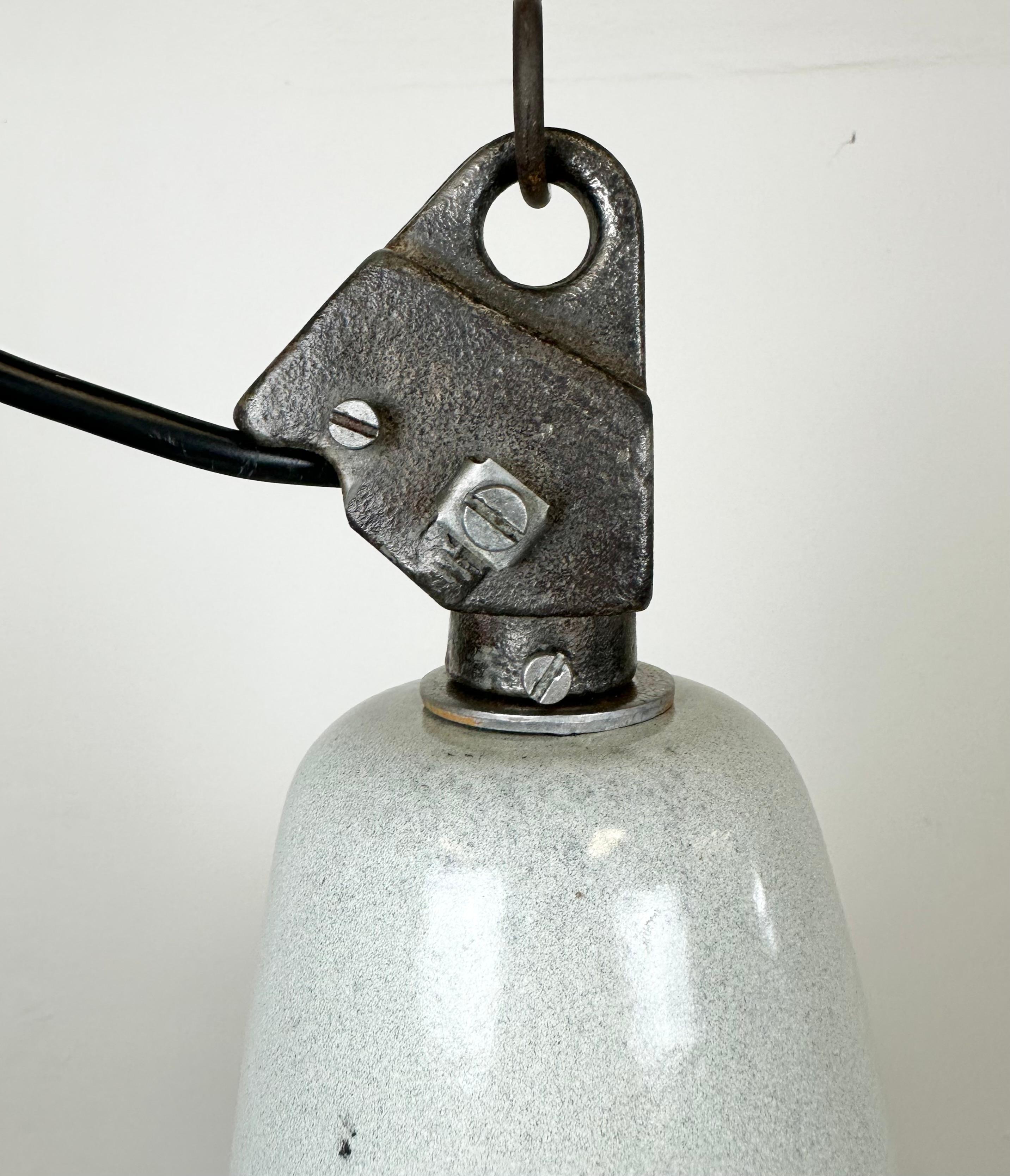 Large Industrial Grey Enamel Factory Pendant Lamp from Zaos, 1960s In Good Condition For Sale In Kojetice, CZ
