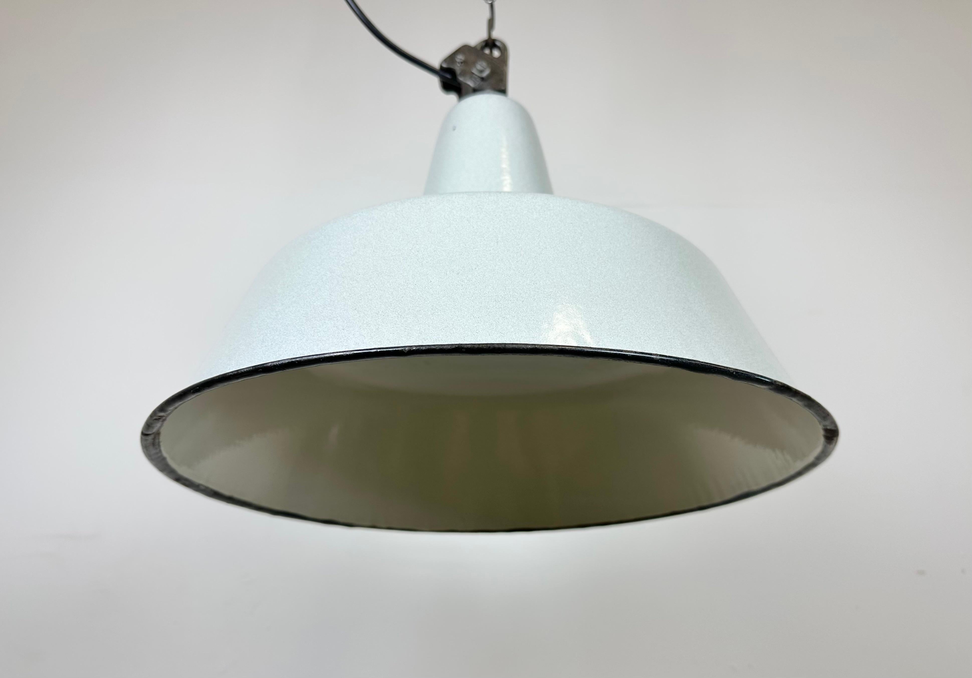 Large Industrial Grey Enamel Factory Pendant Lamp from Zaos, 1960s For Sale 3