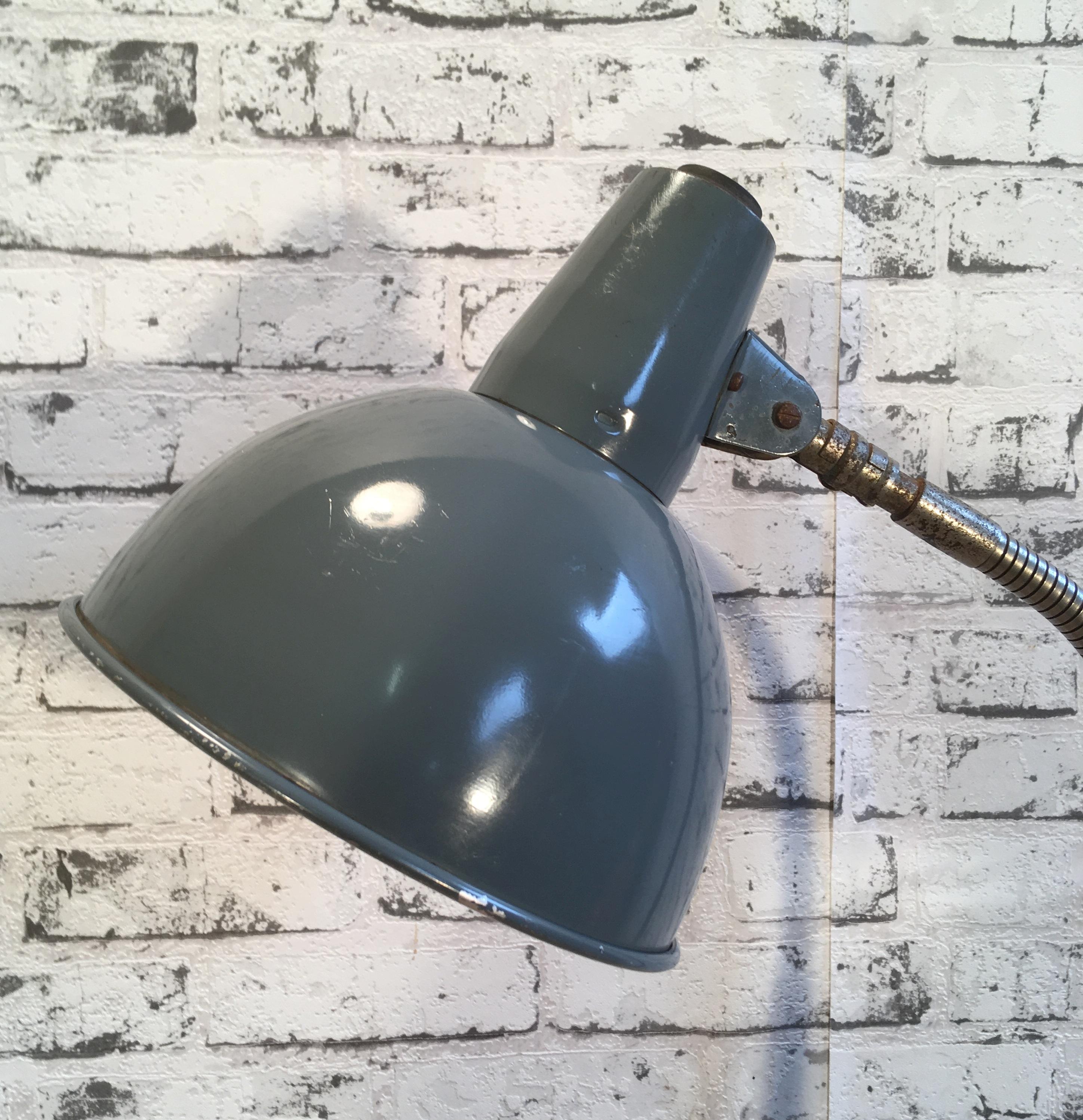 German Large Industrial Grey Gooseneck Desk Lamp from SIS, 1950s