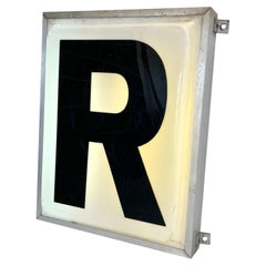 Large Industrial Illuminating Letter "R" Sign, USA circa 1950