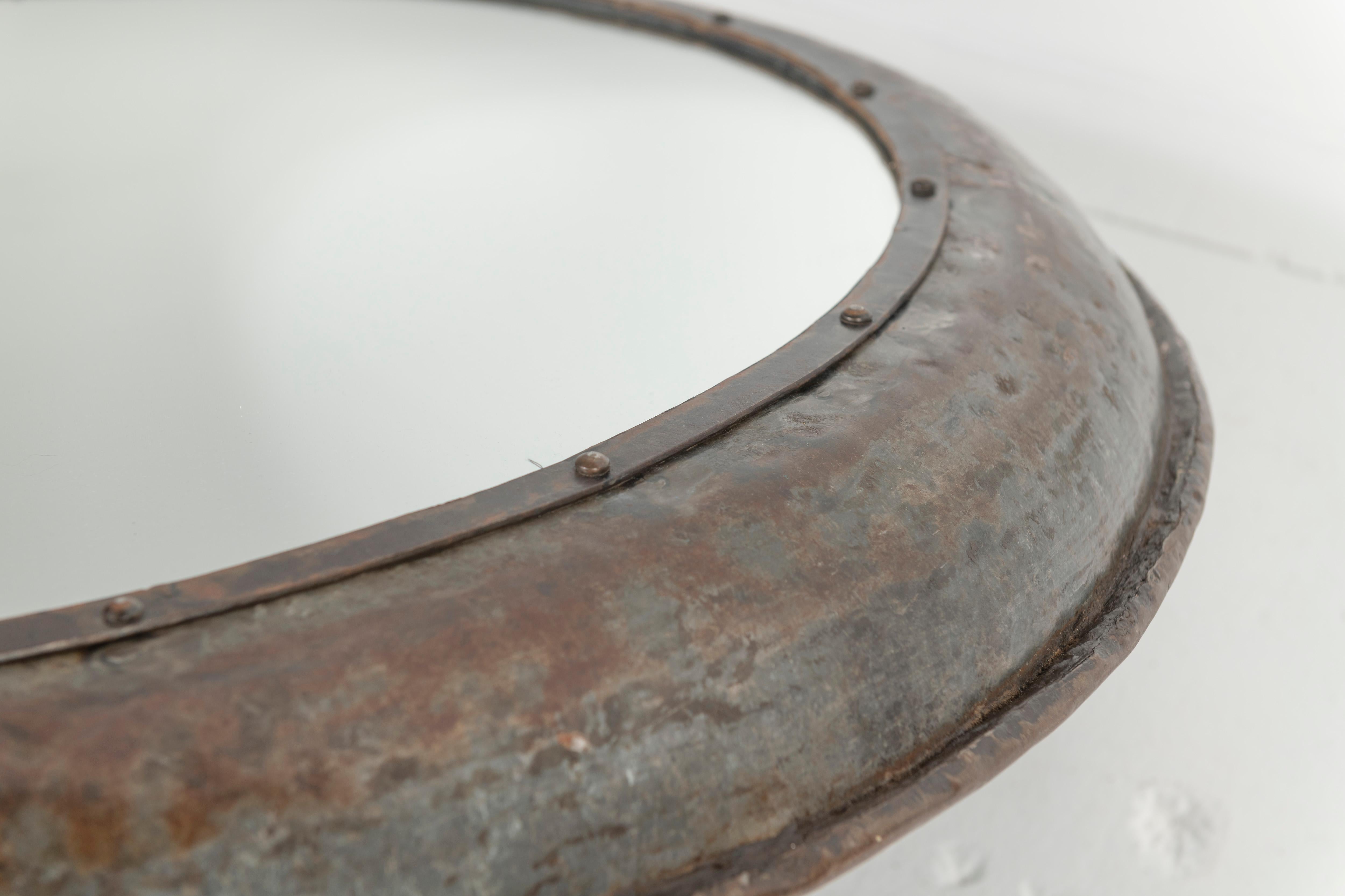 20th Century Large Industrial Iron Framed Circular Mirror