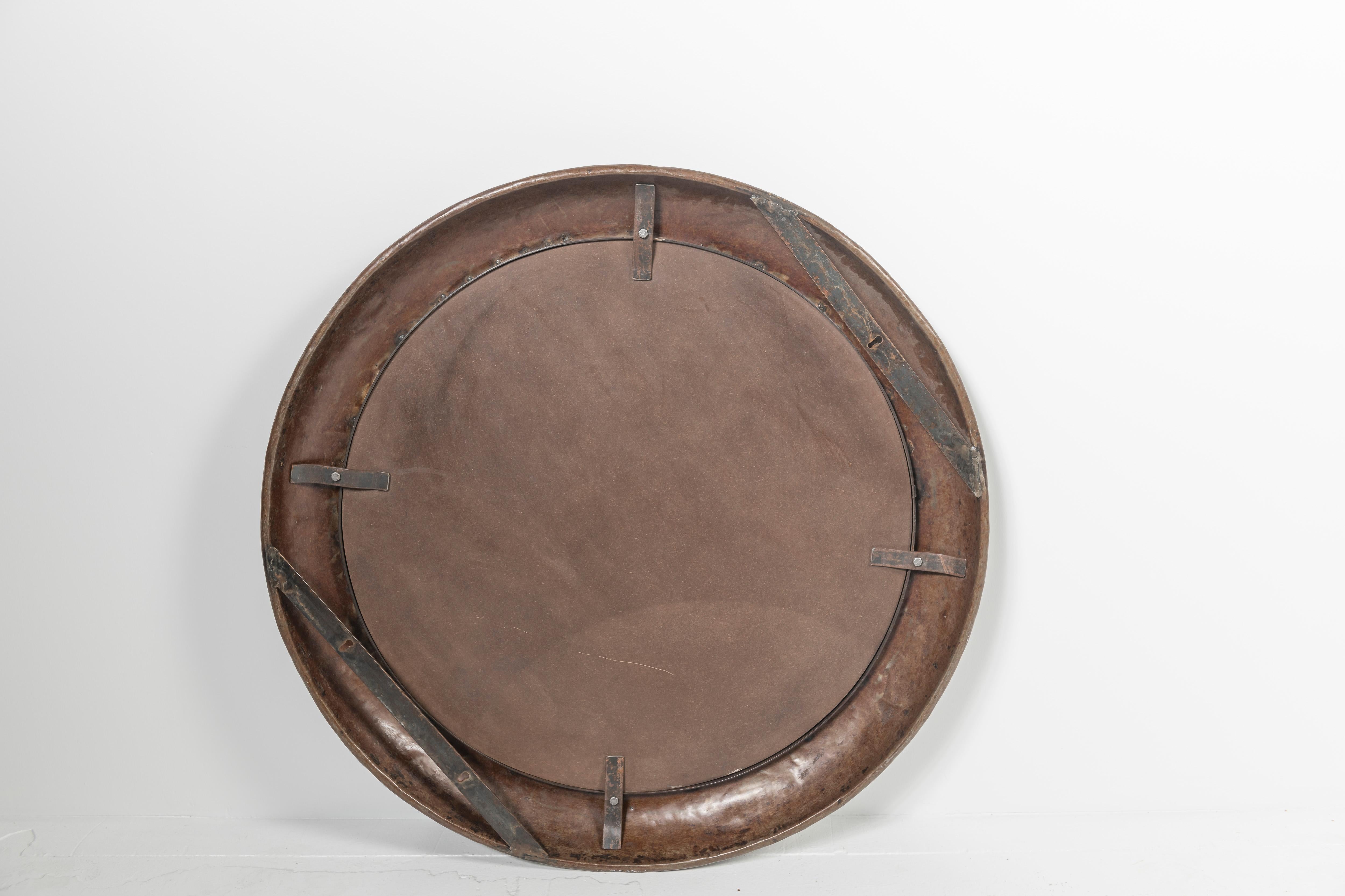 Large Industrial Iron Framed Circular Mirror 2