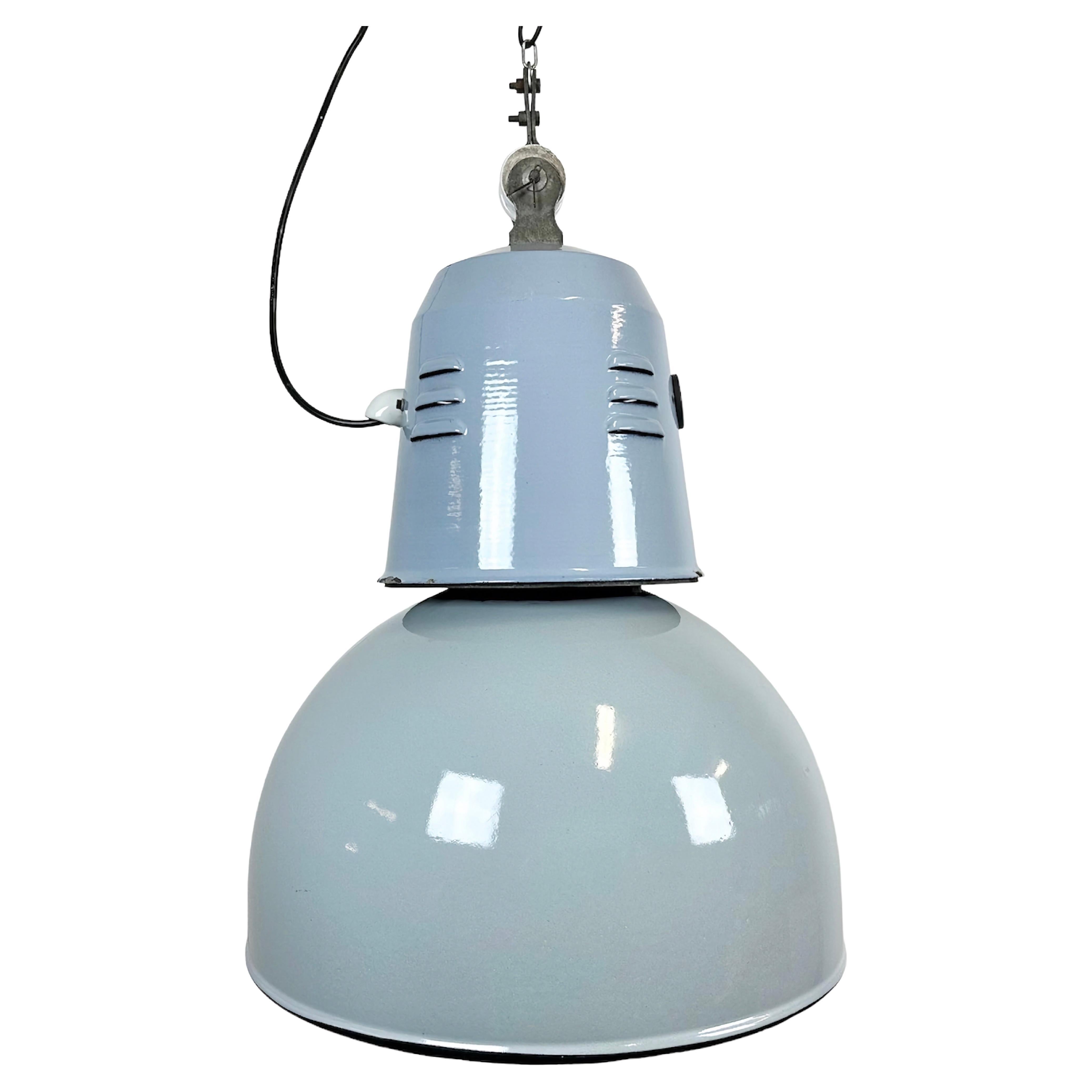 Large Industrial Italian Grey Enamel Lamp from Cariboni, 1970s