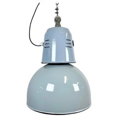 Vintage Large Industrial Italian Grey Enamel Lamp from Cariboni, 1970s