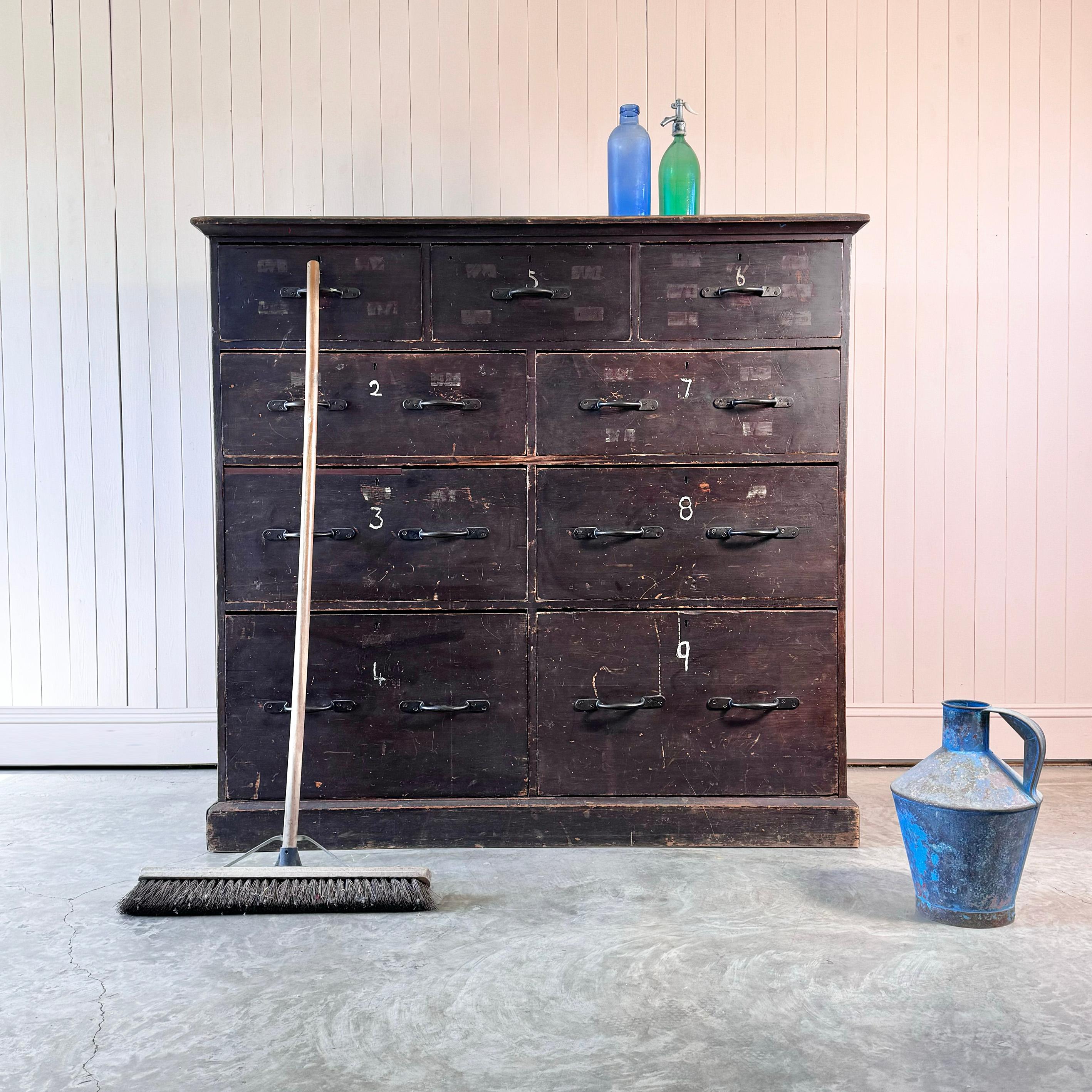 This large industrial chest of drawers was sourced from a textile warehouse in Nottingham, the area being known at the turn of the century as the lace market.

In excellent condition with no restoration.  It has been very well made in pine with