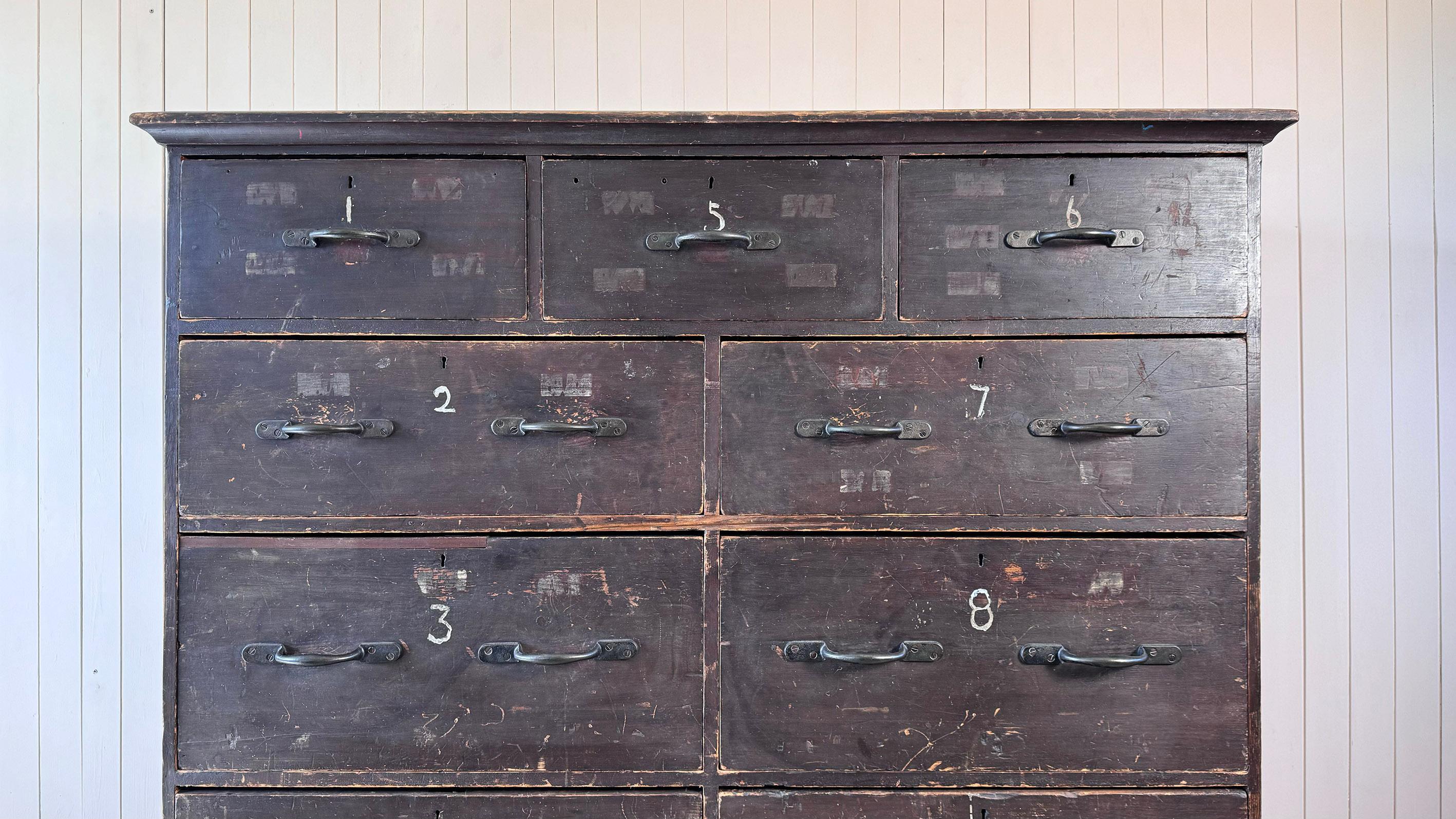 Pine Large Industrial 'Lace Market' Bank of Drawers