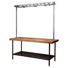 Large Industrial Maple Butcher Block Kitchen Worktable with Original Overhead Po