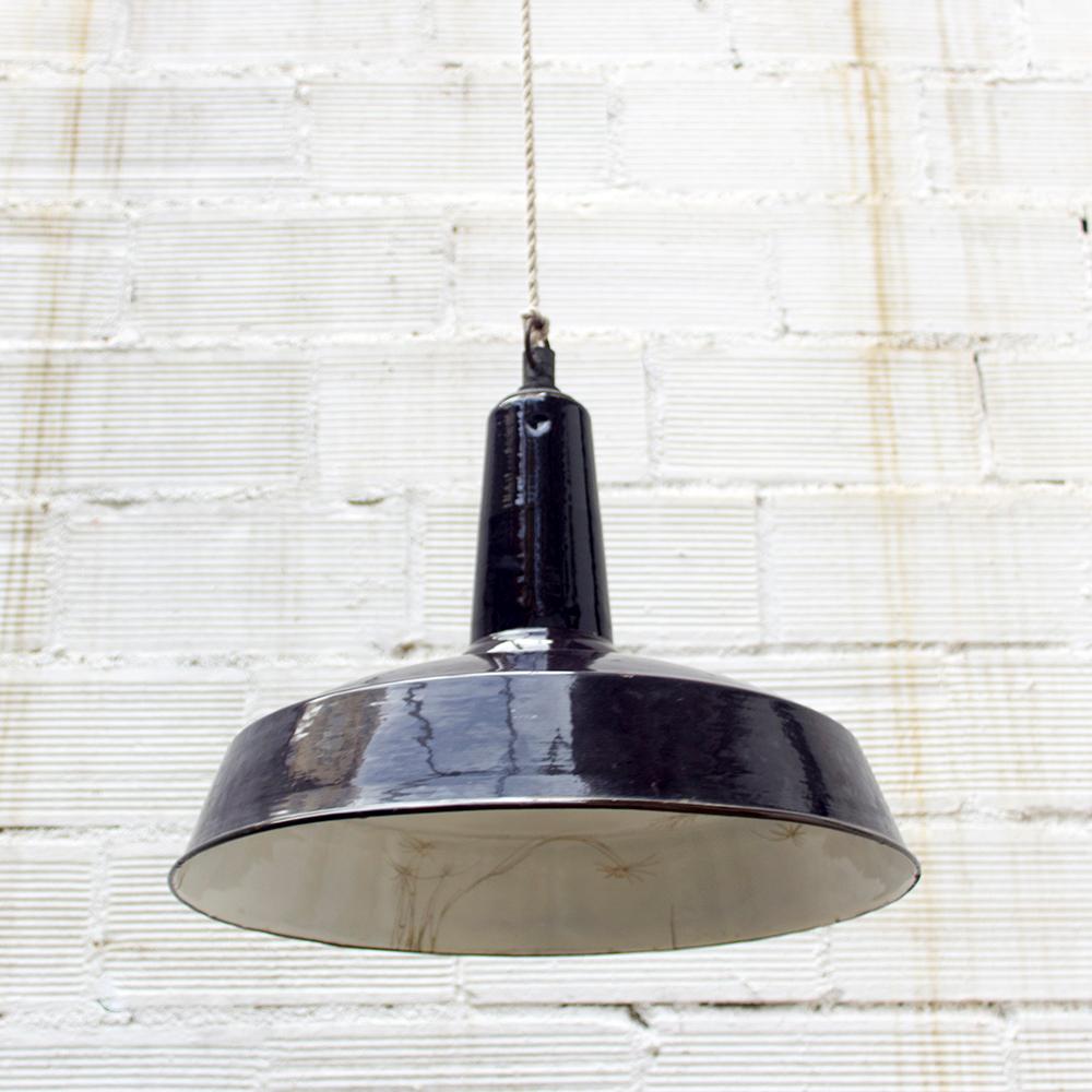Spanish Large Industrial Midcentury Black Pendant Light For Sale