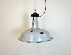 Large Industrial Midcentury Grey Enamel Factory Lamp, 1950s
