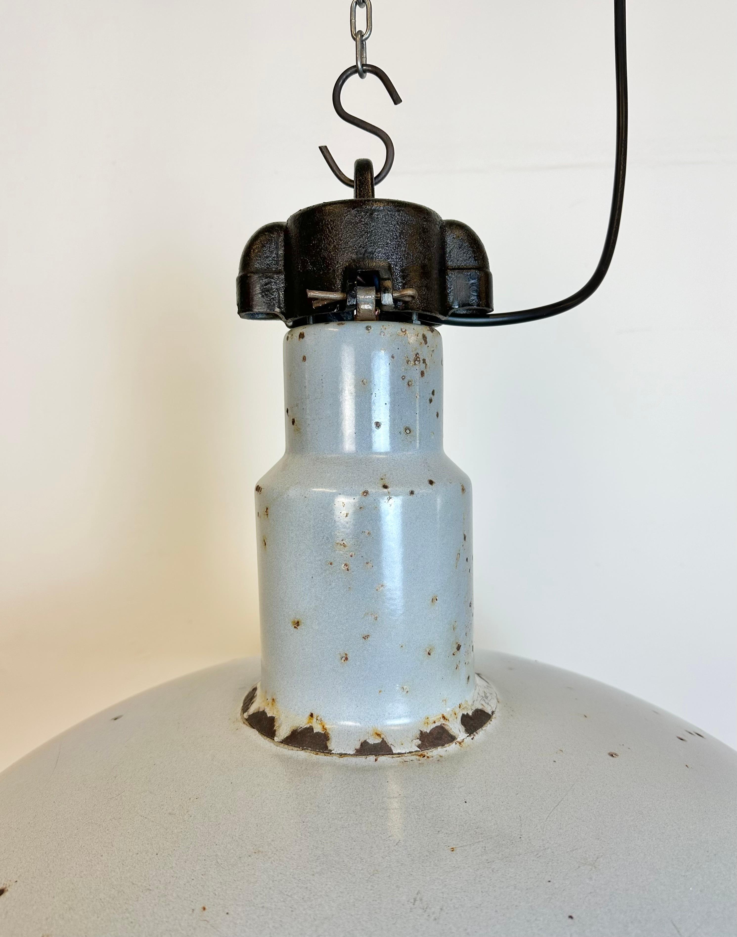 Cast Large Industrial Midcentury Grey Enamel Factory Lamp, 1950s For Sale