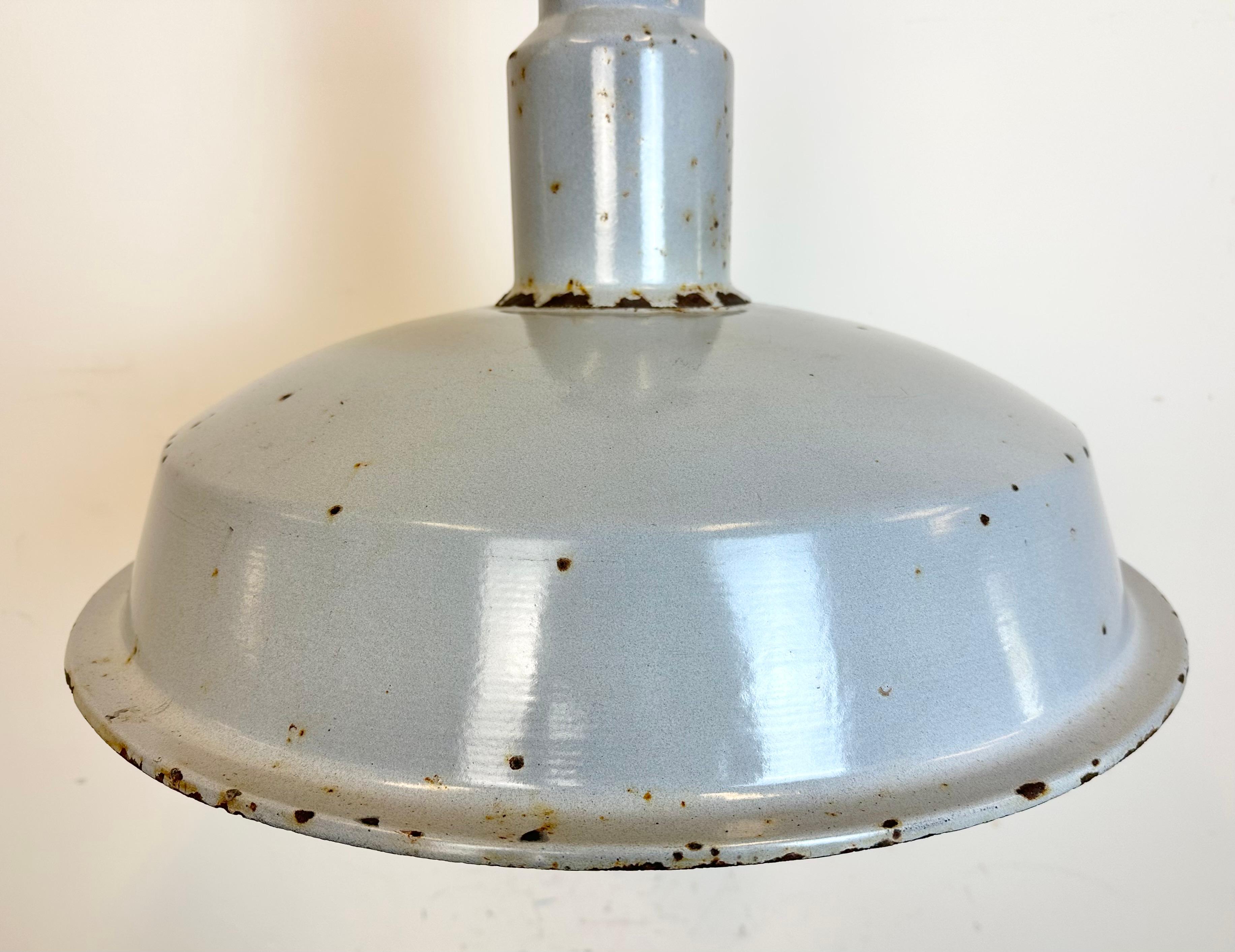 Large Industrial Midcentury Grey Enamel Factory Lamp, 1950s In Good Condition For Sale In Kojetice, CZ