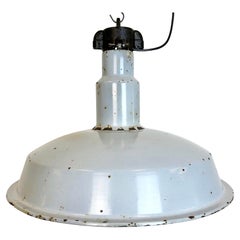 Vintage Large Industrial Midcentury Grey Enamel Factory Lamp, 1950s