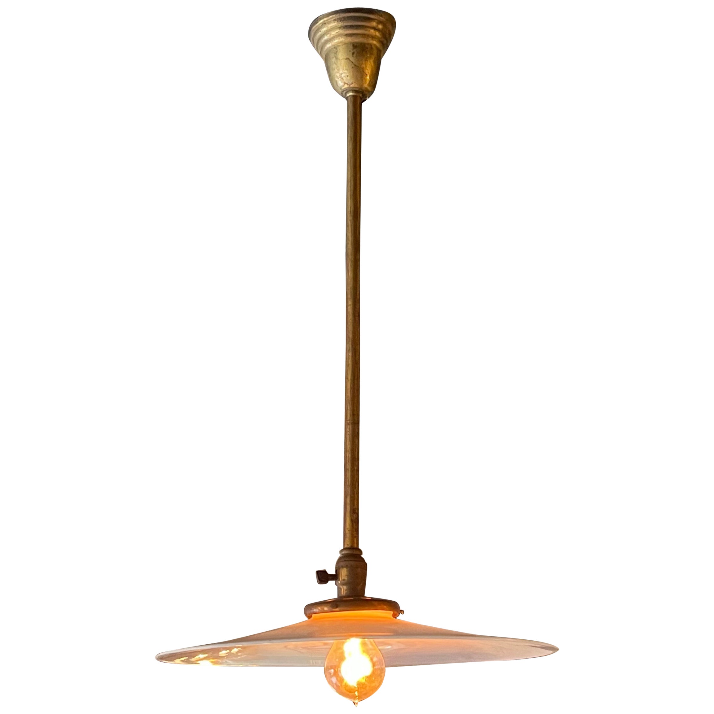 Large Industrial Milk Glass Disc Pendant Light