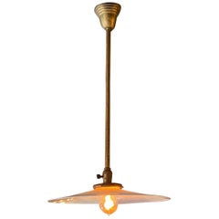 Large Industrial Milk Glass Disc Pendant Light