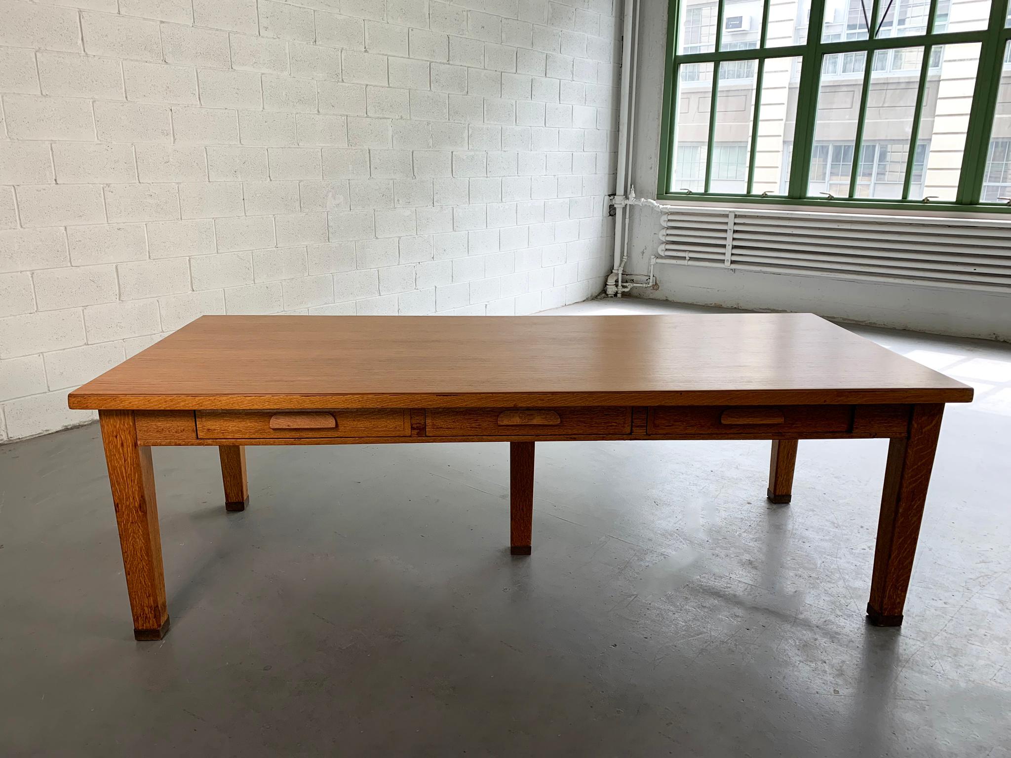 Large Industrial Oak Library Work Dining Table In Good Condition In Brooklyn, NY