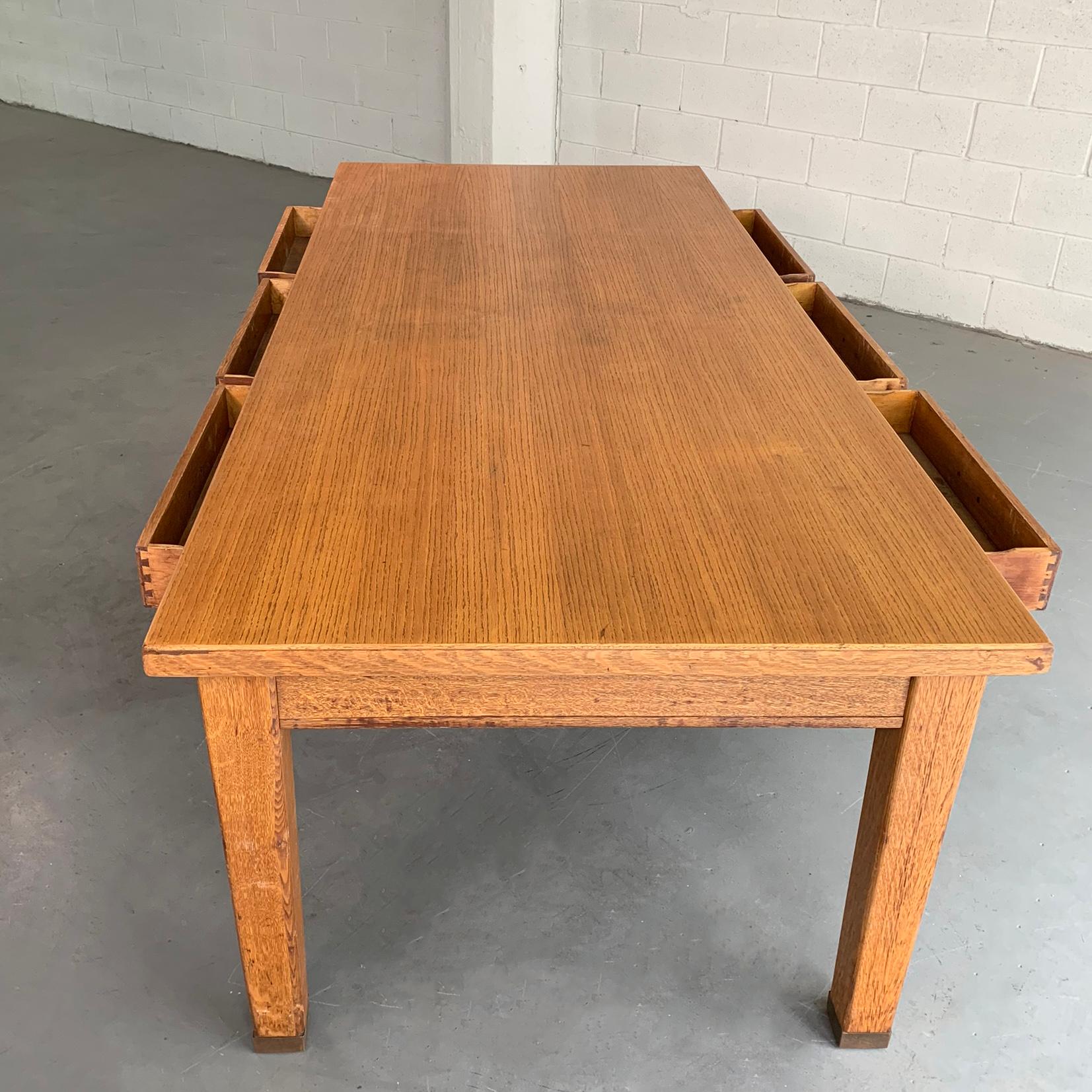 20th Century Large Industrial Oak Library Work Dining Table