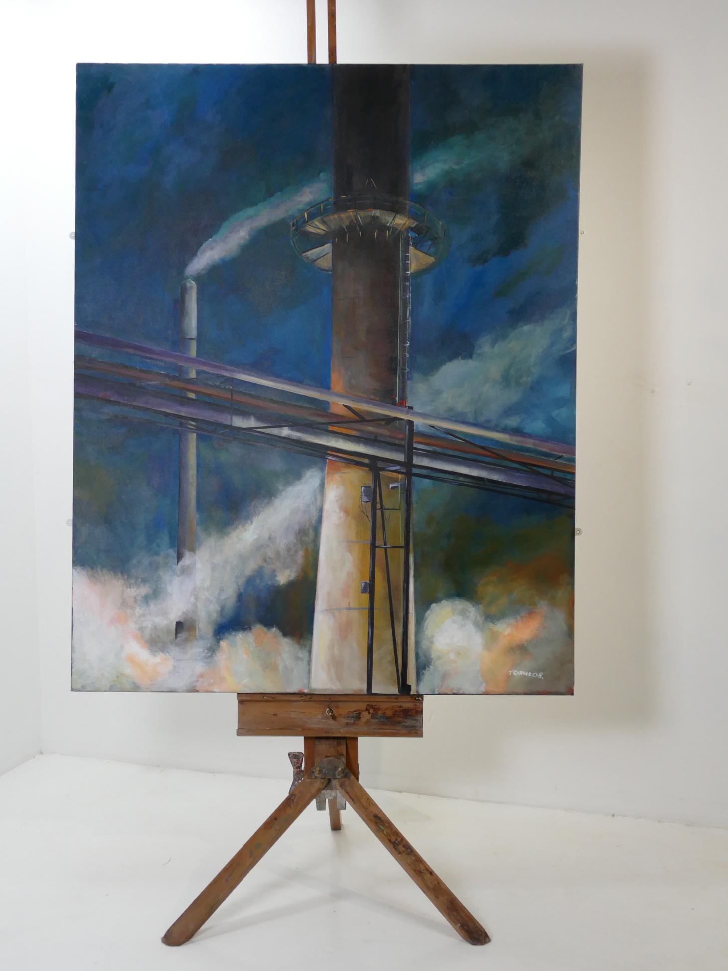 Large Industrial Oil on Canvas Titled ‘Pilkington Glass’ In Good Condition For Sale In Warrington, GB