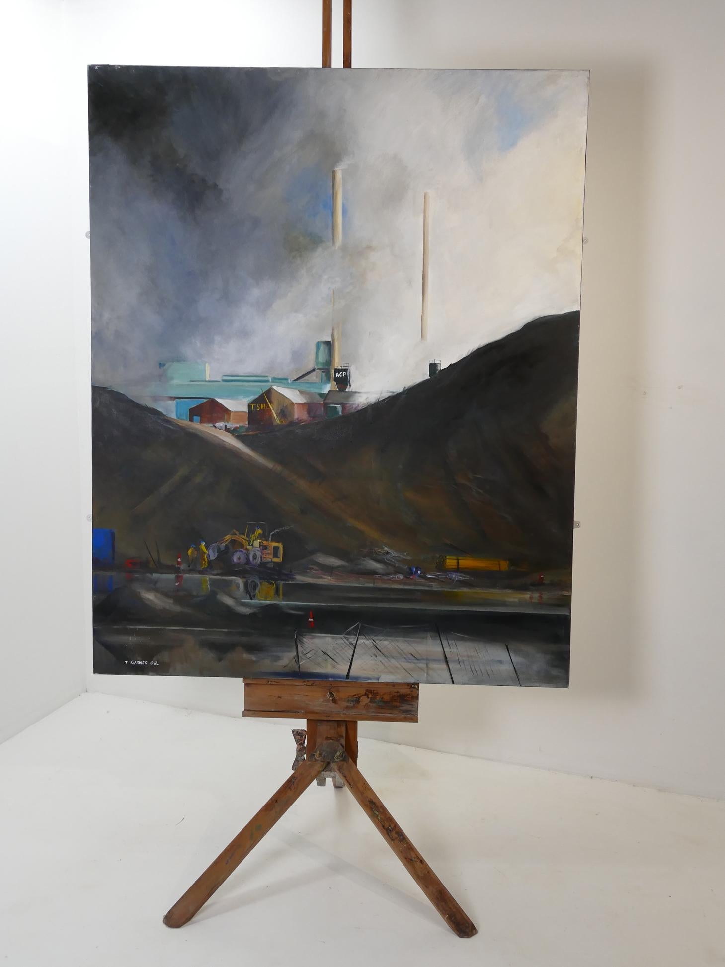 British Large Industrial Oil on Canvas Titled ‘Road Builders’ For Sale