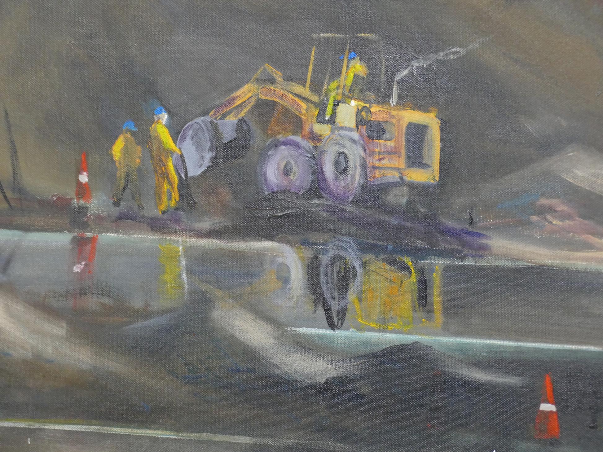 Large Industrial Oil on Canvas Titled ‘Road Builders’ For Sale 1