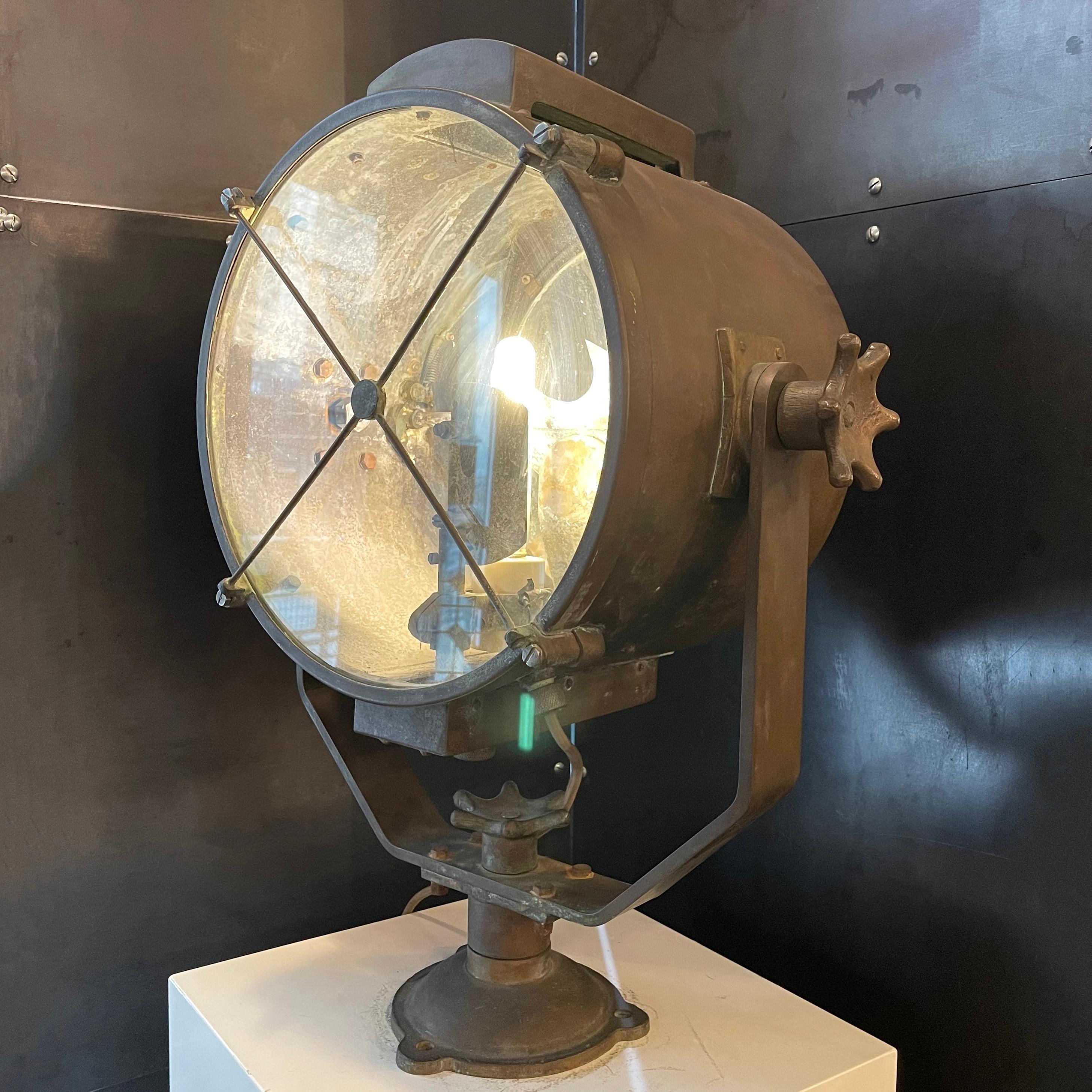 American Large Industrial Patinated Copper Search Light For Sale