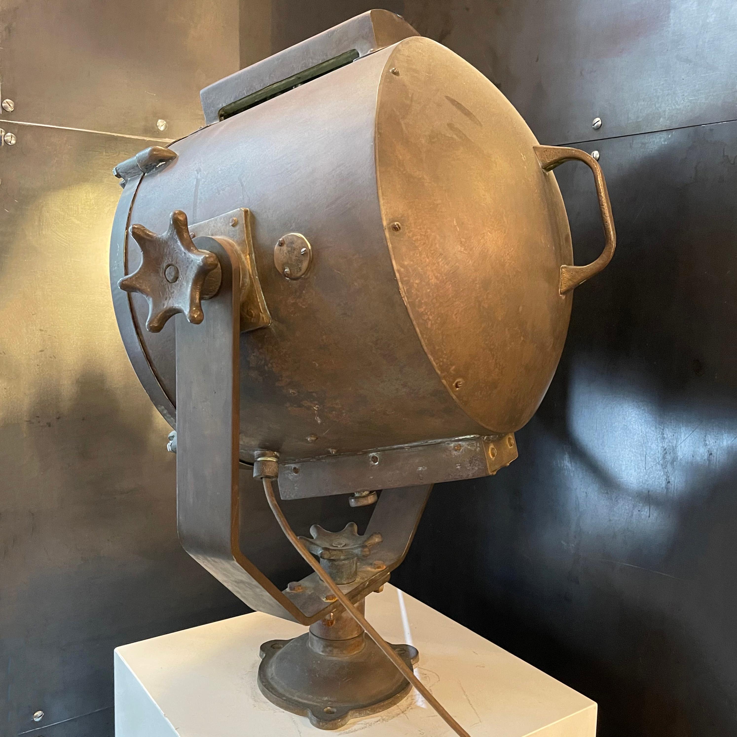 Large Industrial Patinated Copper Search Light For Sale 4