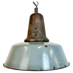 Vintage Large Industrial Grey Enamel Factory Lamp with Cast Iron Top, 1960s
