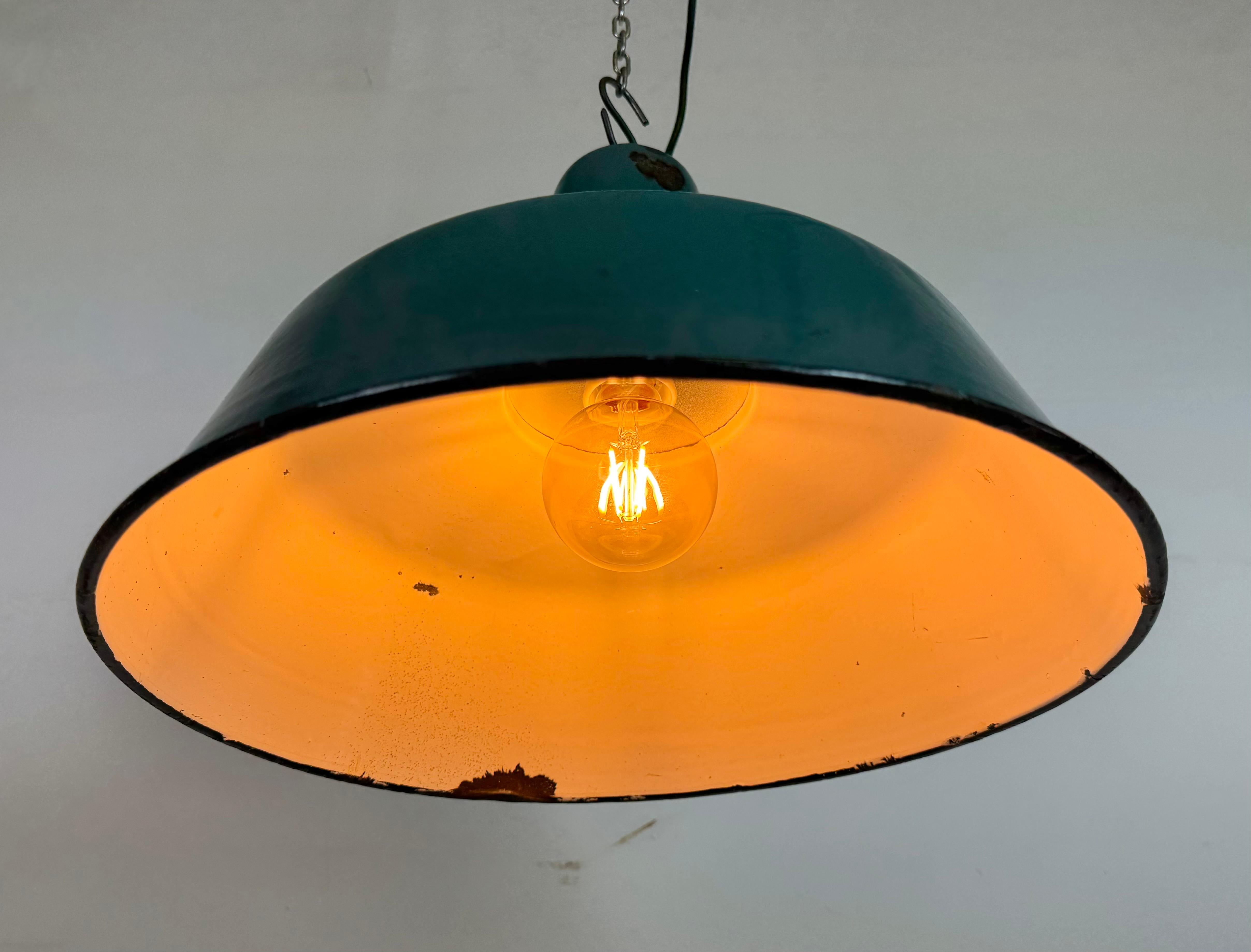 Large Industrial Petrol Enamel Factory Pendant Lamp, 1960s For Sale 5