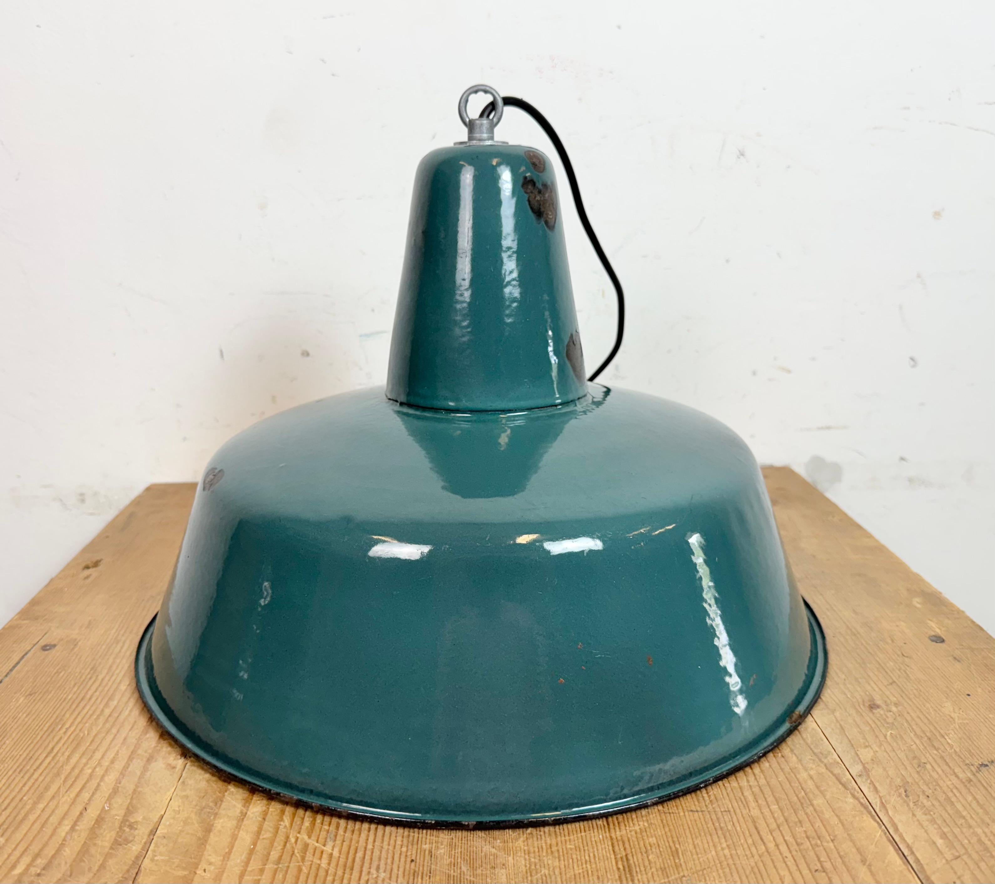 Large Industrial Petrol Enamel Factory Pendant Lamp, 1960s For Sale 6